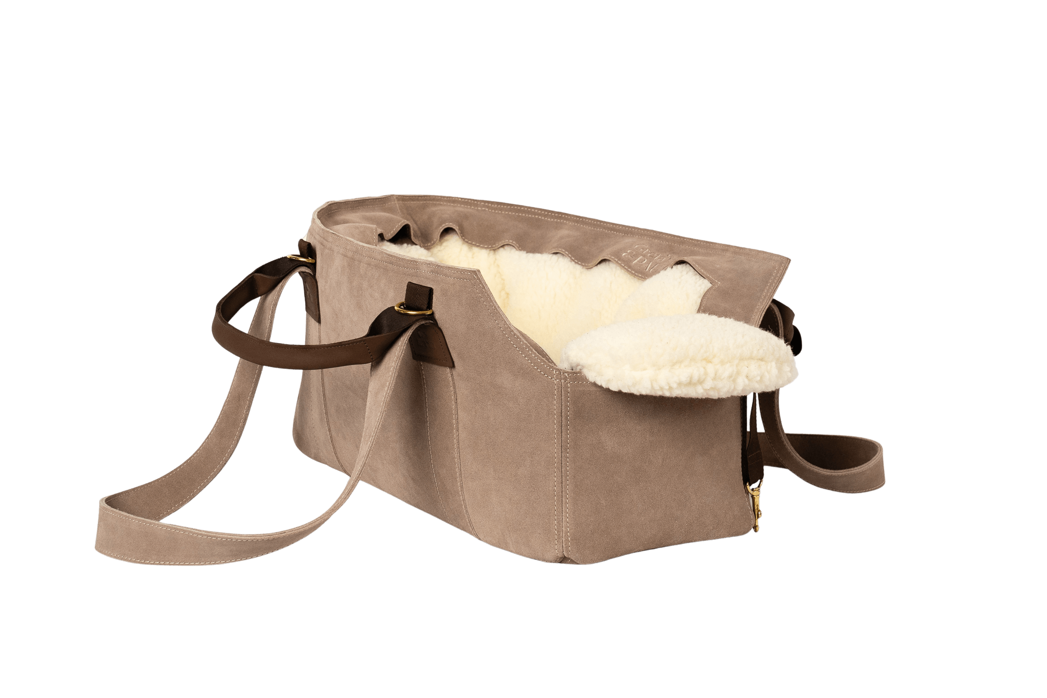 Gretas Luxus Wildleder-Hundetasche in Cappuccino mit Teddyfell-Inlay, hochwertige Tragetasche für Hunde bis 9 kg, Premium-Design für kleine bis mittelgroße Hunde