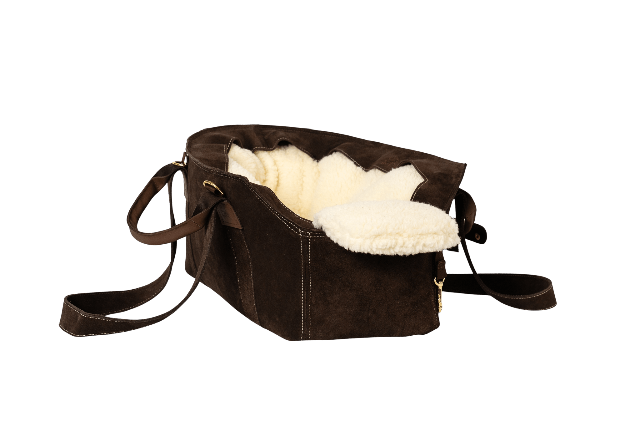 Gretas Luxus Wildleder-Hundetasche in Dunkelbraun mit Teddyfell-Inlay, hochwertige Tragetasche für Hunde bis 9 kg, Premium-Design für kleine bis mittelgroße Hunde