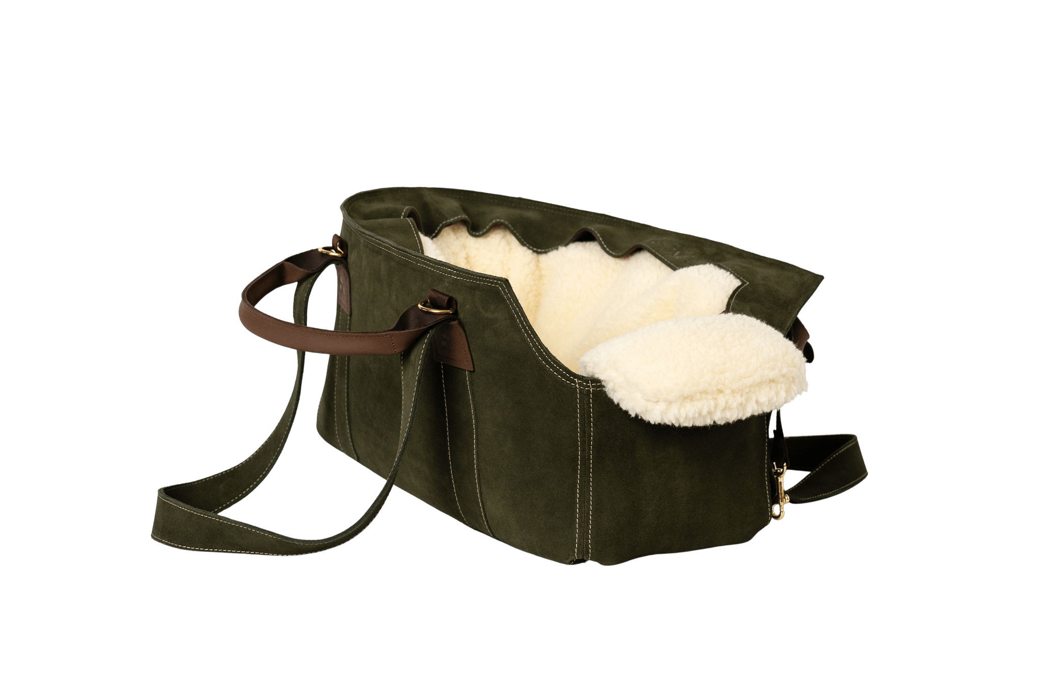 Gretas Luxus Wildleder-Hundetasche in Khaki mit Teddyfell-Inlay, hochwertige Tragetasche für Hunde bis 9 kg, Premium-Design für kleine bis mittelgroße Hunde