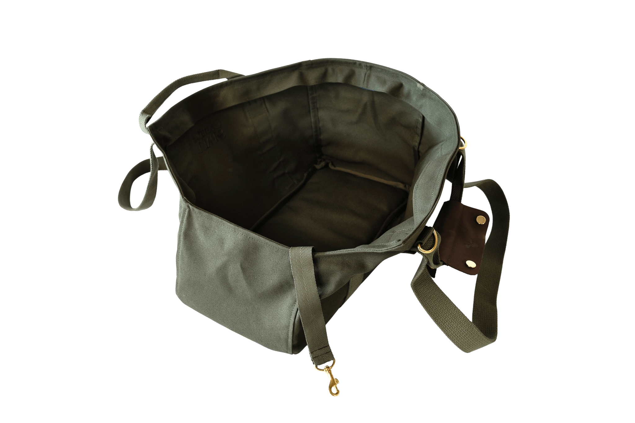 Gretas Premium Hundetasche in Khaki ohne Inlay, offene Ansicht