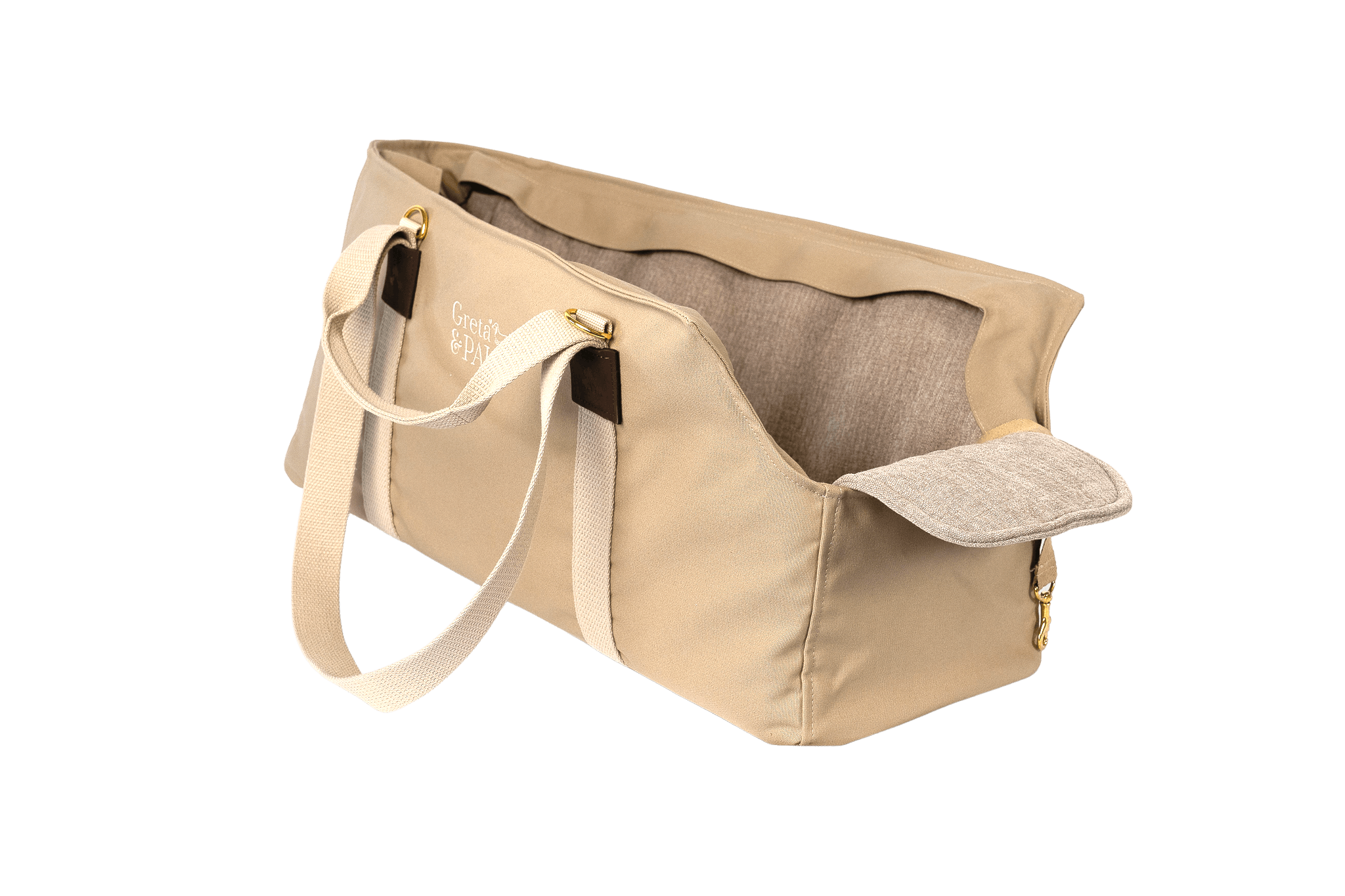 Gretas XL-Hundetasche aus der Sommer-Kollektion in Beige mit hellbeigefarbenem Leinen-Inlay, ohne Netz