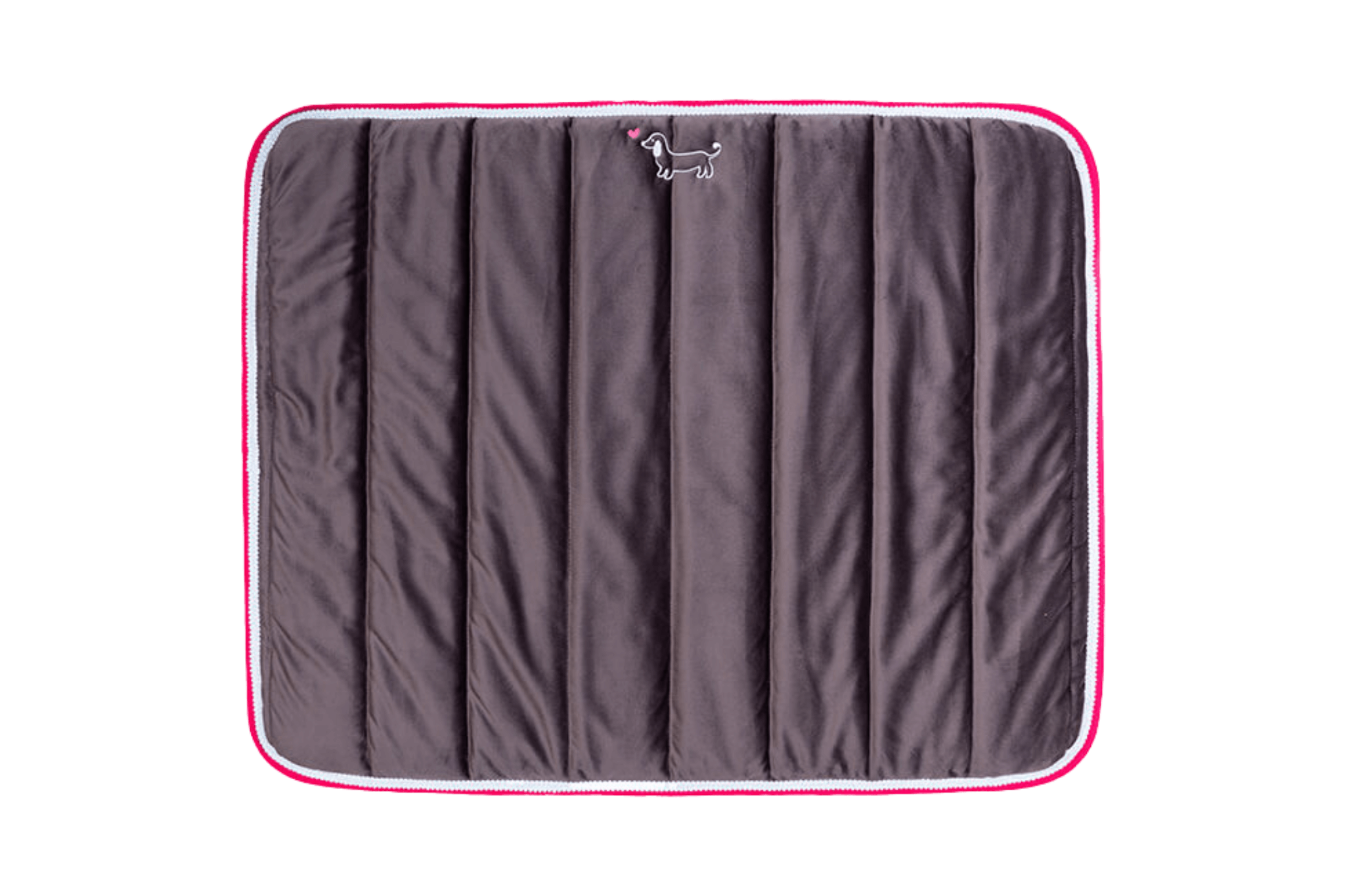 Gepolstertes Hundepad 'Greta' in Anthrazit mit pink-weißer Borte und Dackel-Logo, in Größe L