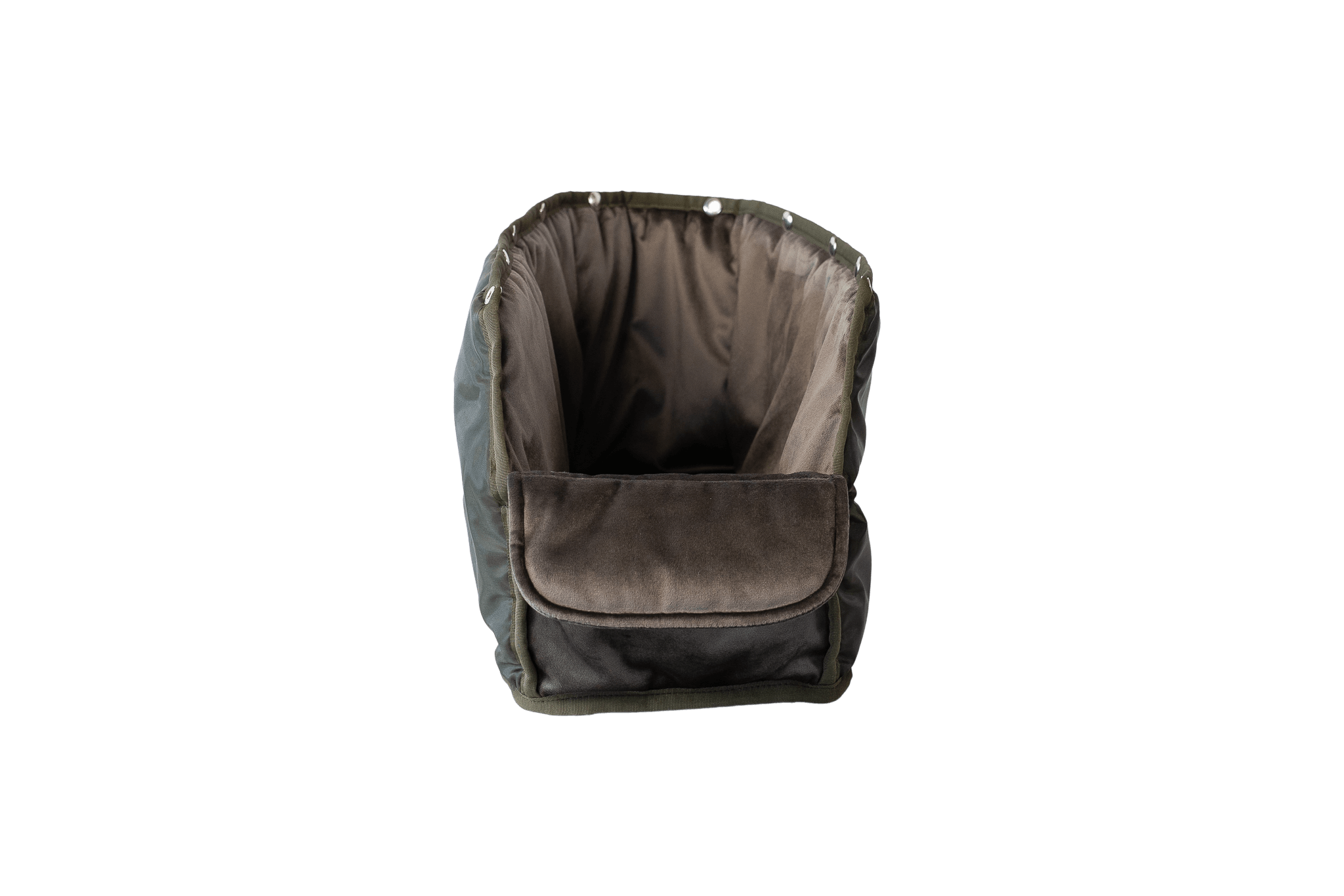 Wechselbares Samt-Inlay in Anthrazit für Greta's Premium-Hundetasche, einfach ausknöpfbar und pflegeleicht.