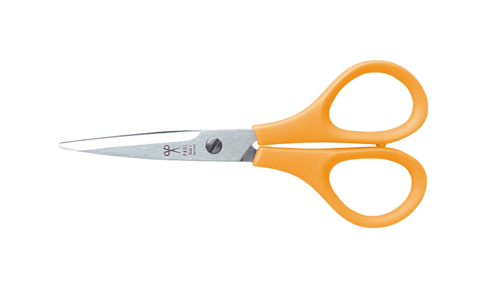 Hochwertige PAUL Pfotenschere in Hellorange mit abgerundeter Spitze und Mikroverzahnung für sicheres Schneiden.