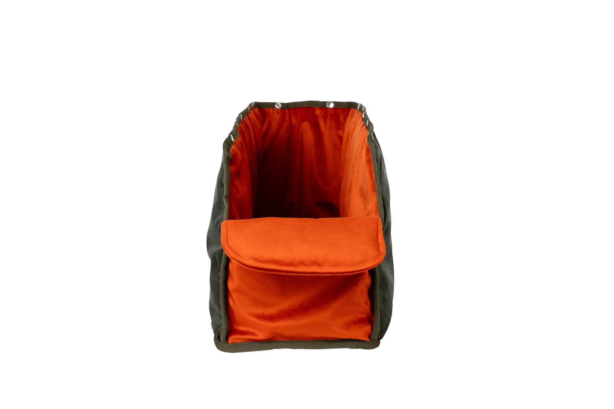 XL-Leinen-Inlay für Greta's Hundetasche in Orange, handgefertigt, weich und sommerlich leicht, ausknöpfbar, waschbar und pflegeleicht – Frontansicht