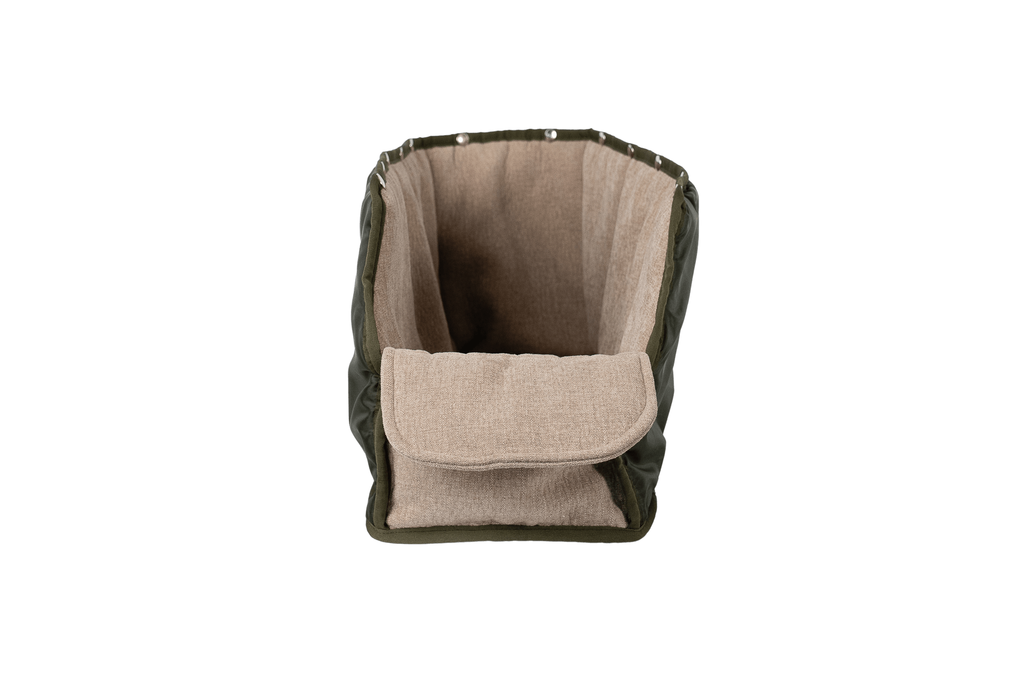 XL-Leinen-Inlay für Greta's Hundetasche in Hellbeige, handgefertigt, weich und sommerlich leicht, ausknöpfbar, waschbar und pflegeleicht – Frontansicht