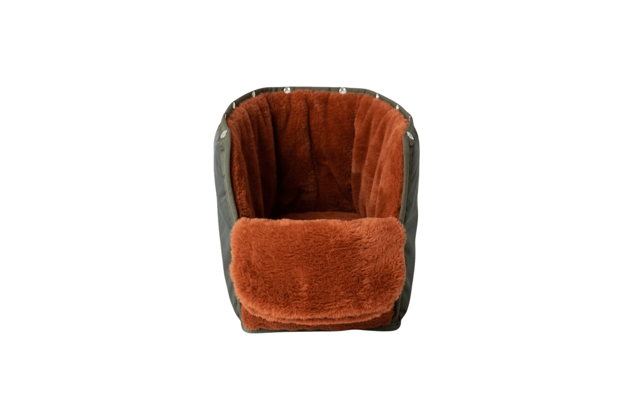 Flausch-Inlay für Greta's Hundetasche in Orange, handgefertigt, ausknöpfbar, waschbar und pflegeleicht – Frontansicht