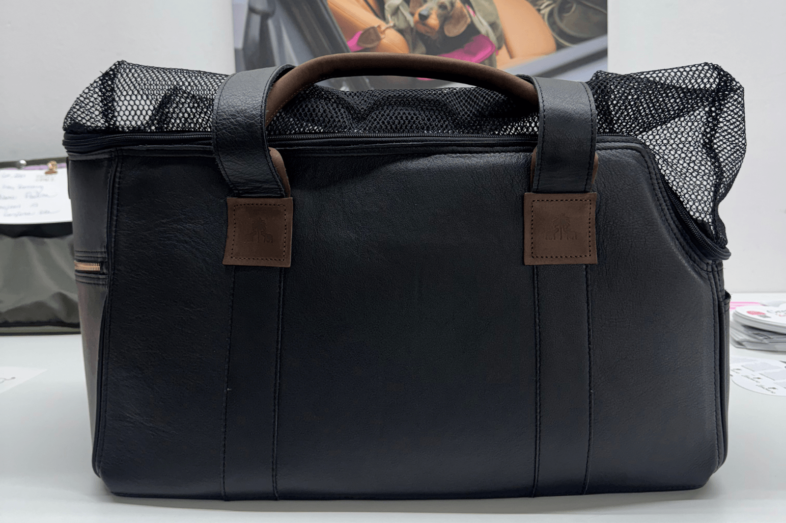 Greta’s Luxury Leather Travel & Carrier Bag with Mesh