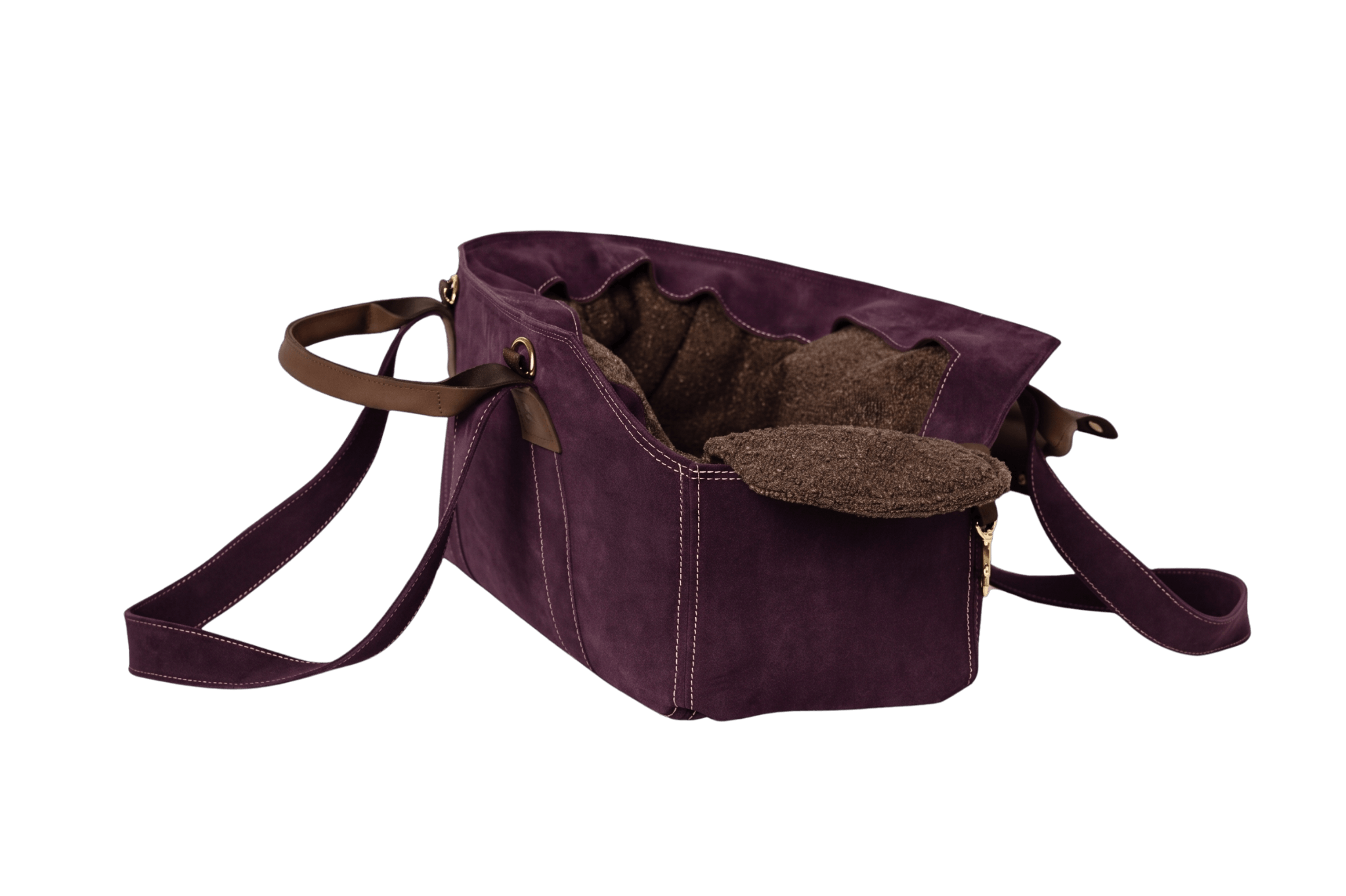 Gretas Luxus Wildleder-Hundetasche in Lila mit Braun-Boucle-Inlay