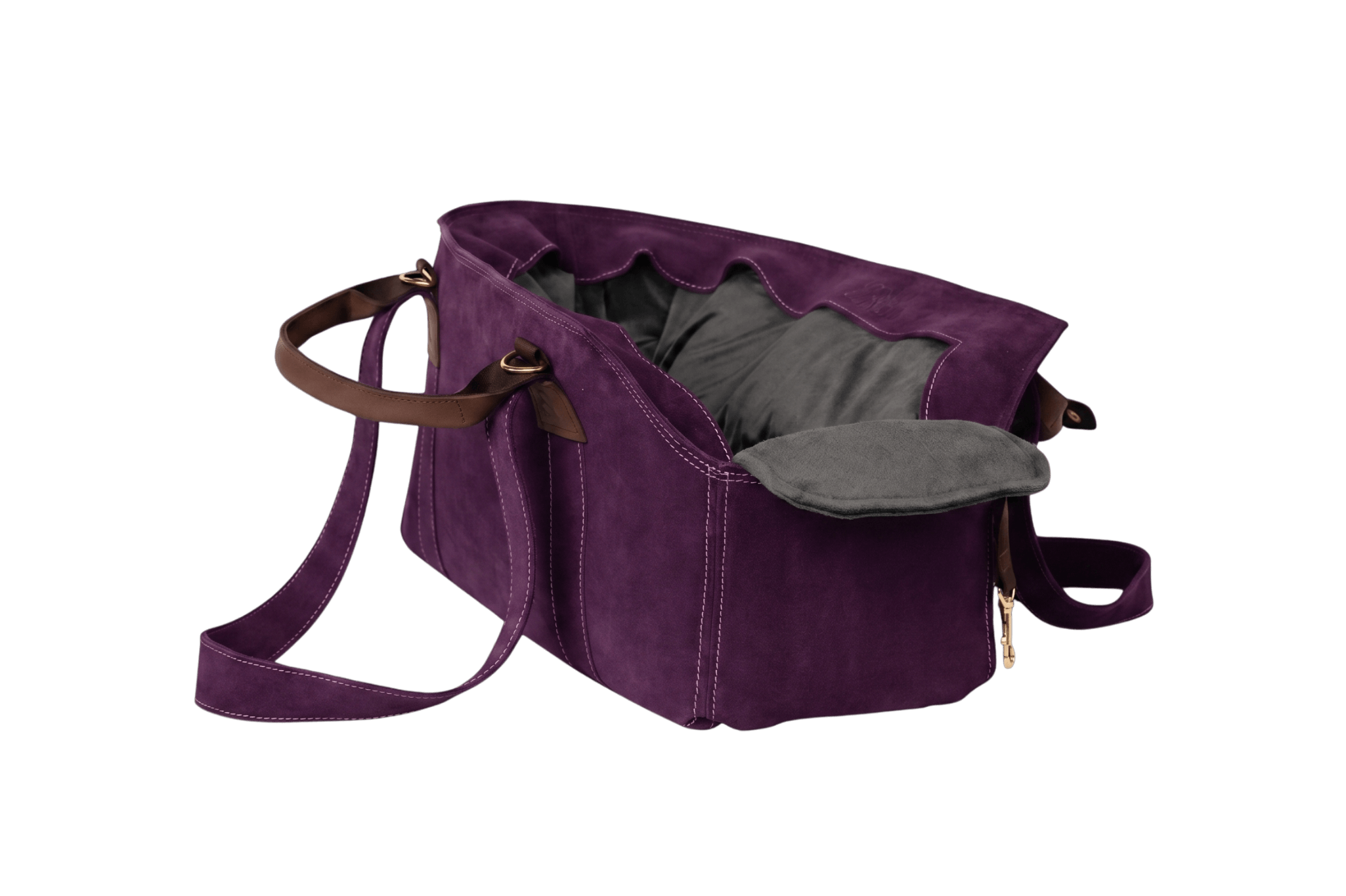 Gretas Luxus Wildleder-Hundetasche in Lila mit anthrazitfarbenem Samt-Inlay