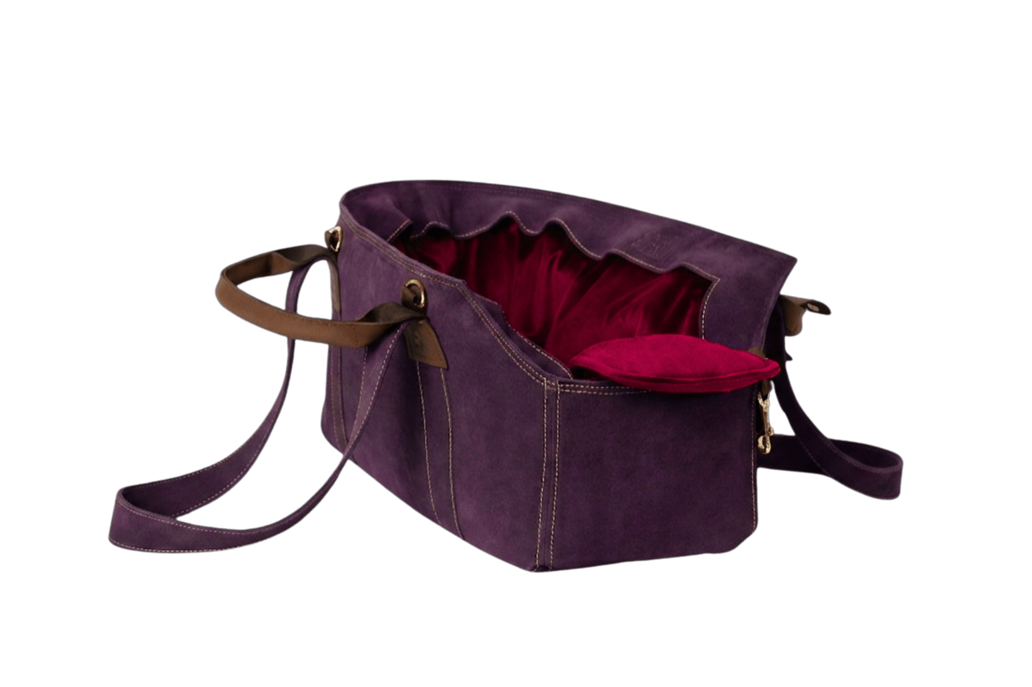 Gretas Luxus Wildleder-Hundetasche in Lila mit Very-Berry Samt-Inlay