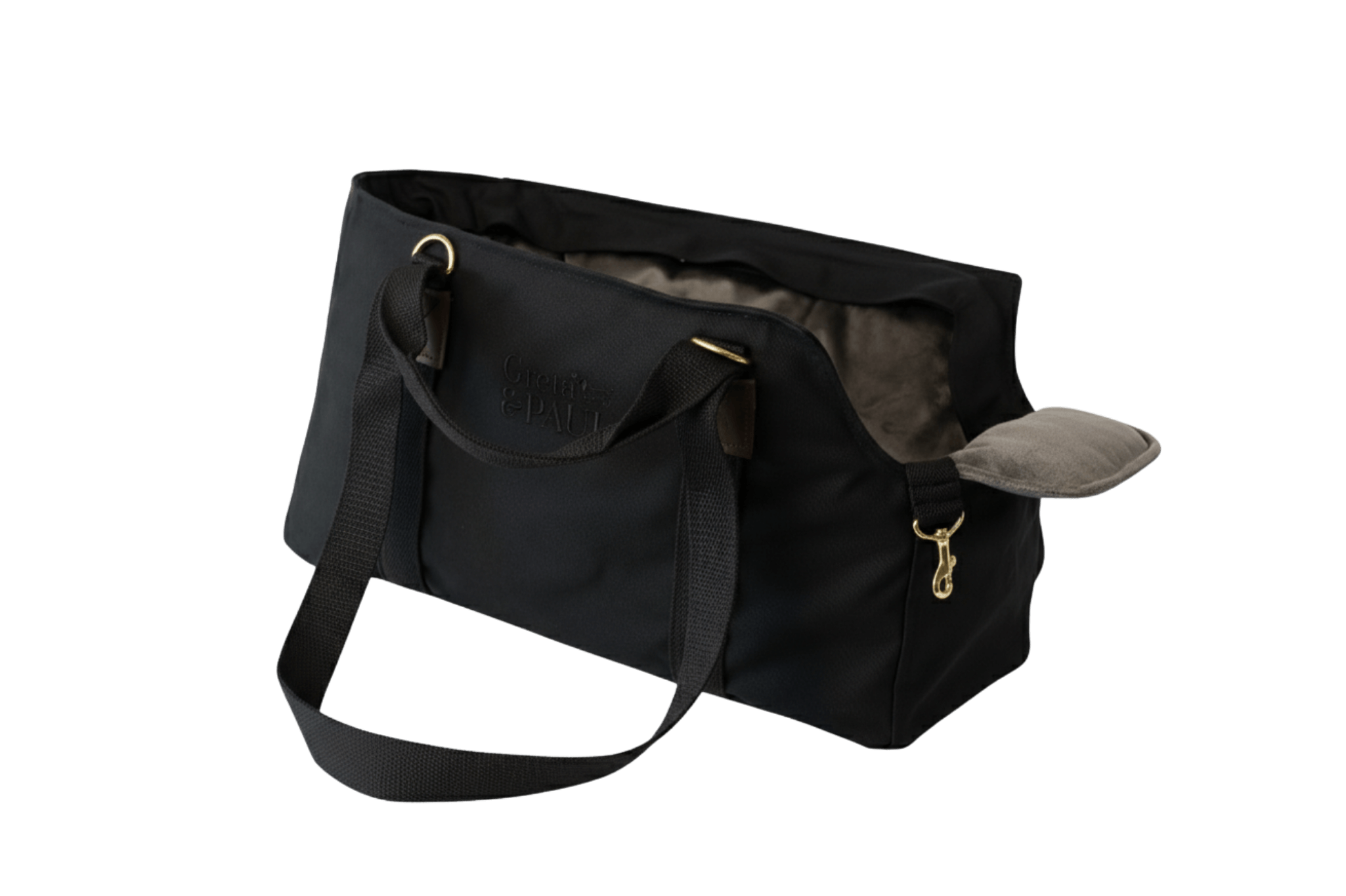 Gretas Premium Hundetasche „All Black“ mit anthrazitfarbenem Samt-Inlay