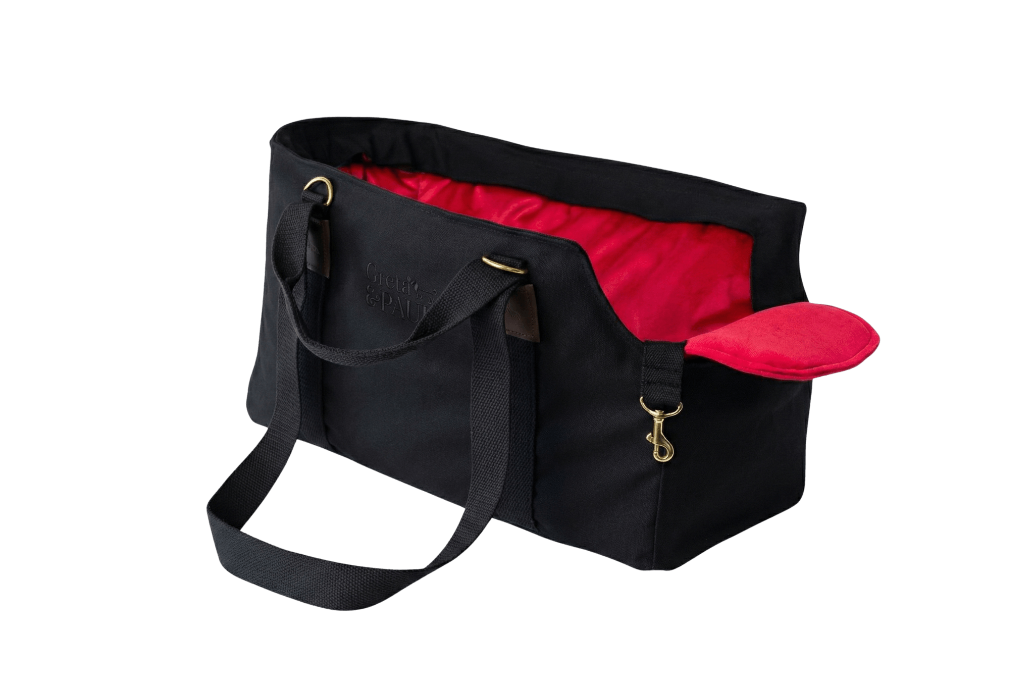 Gretas Premium Hundetasche „All Black“ mit pinkem Samt-Inlay