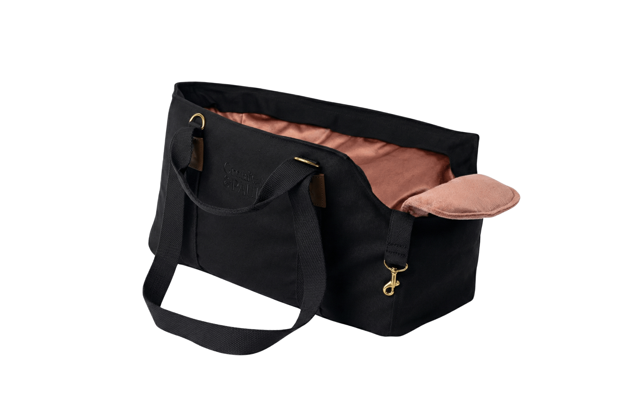 Gretas Premium Hundetasche „All Black“ mit rosafarbenem Samt-Inlay