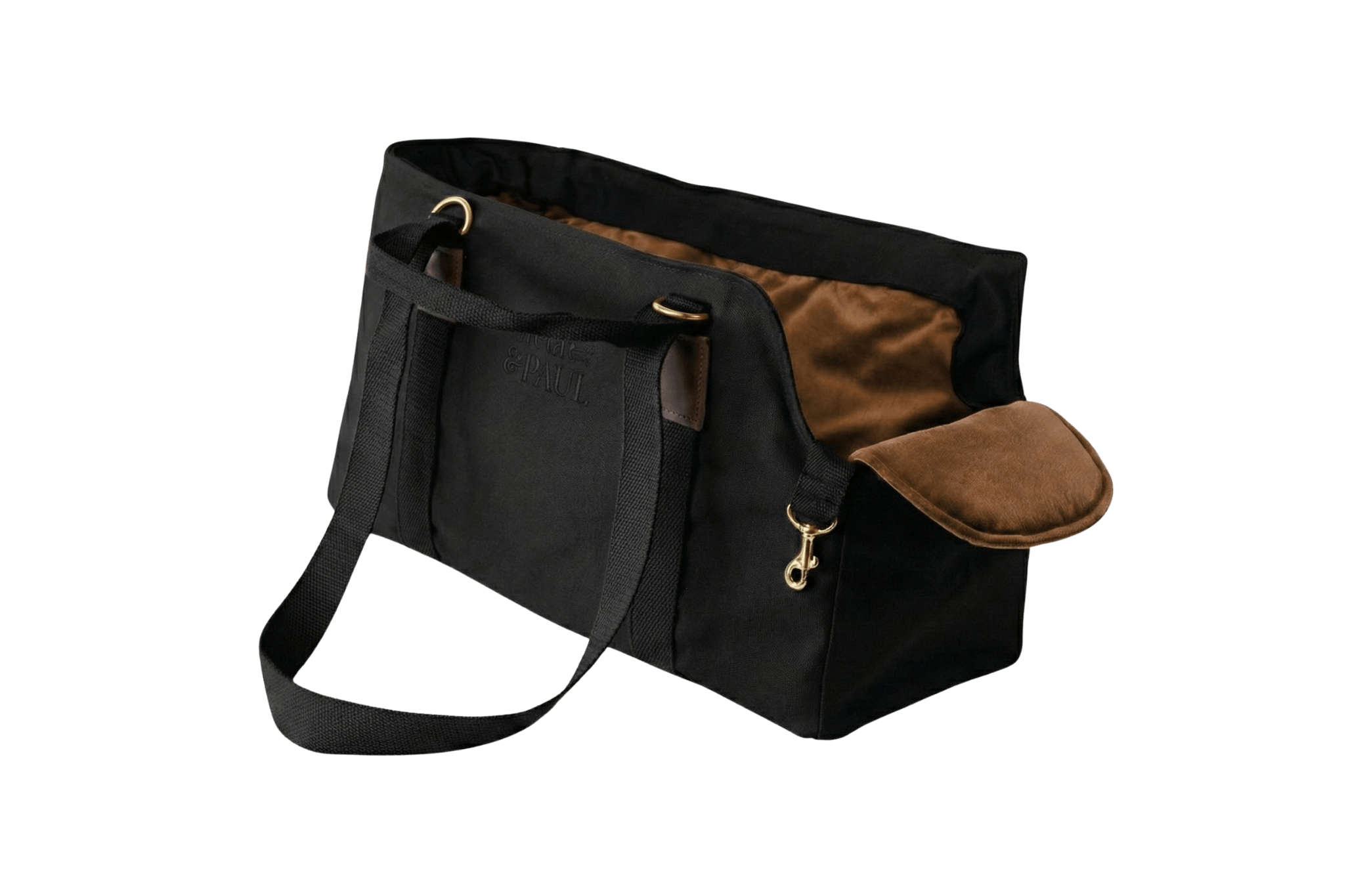 Gretas Premium Hundetasche „All Black“ mit taupefarbenem Samt-Inlay