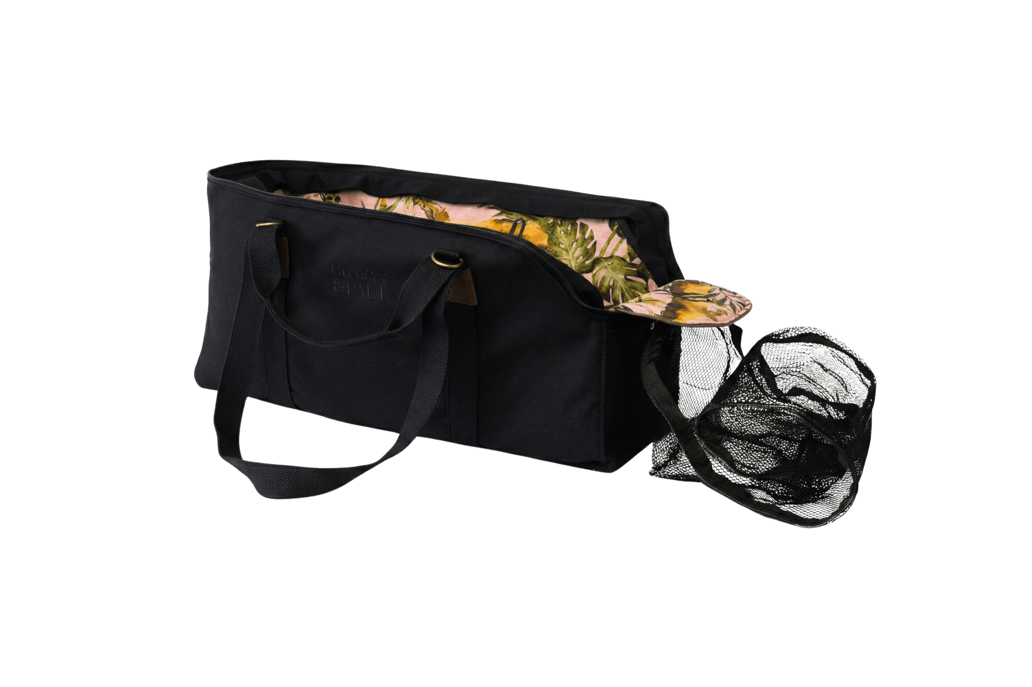 Gretas XL Premium Reise-Hundetasche „All Black“ mit Pink-Leo-Wende-Inlay
