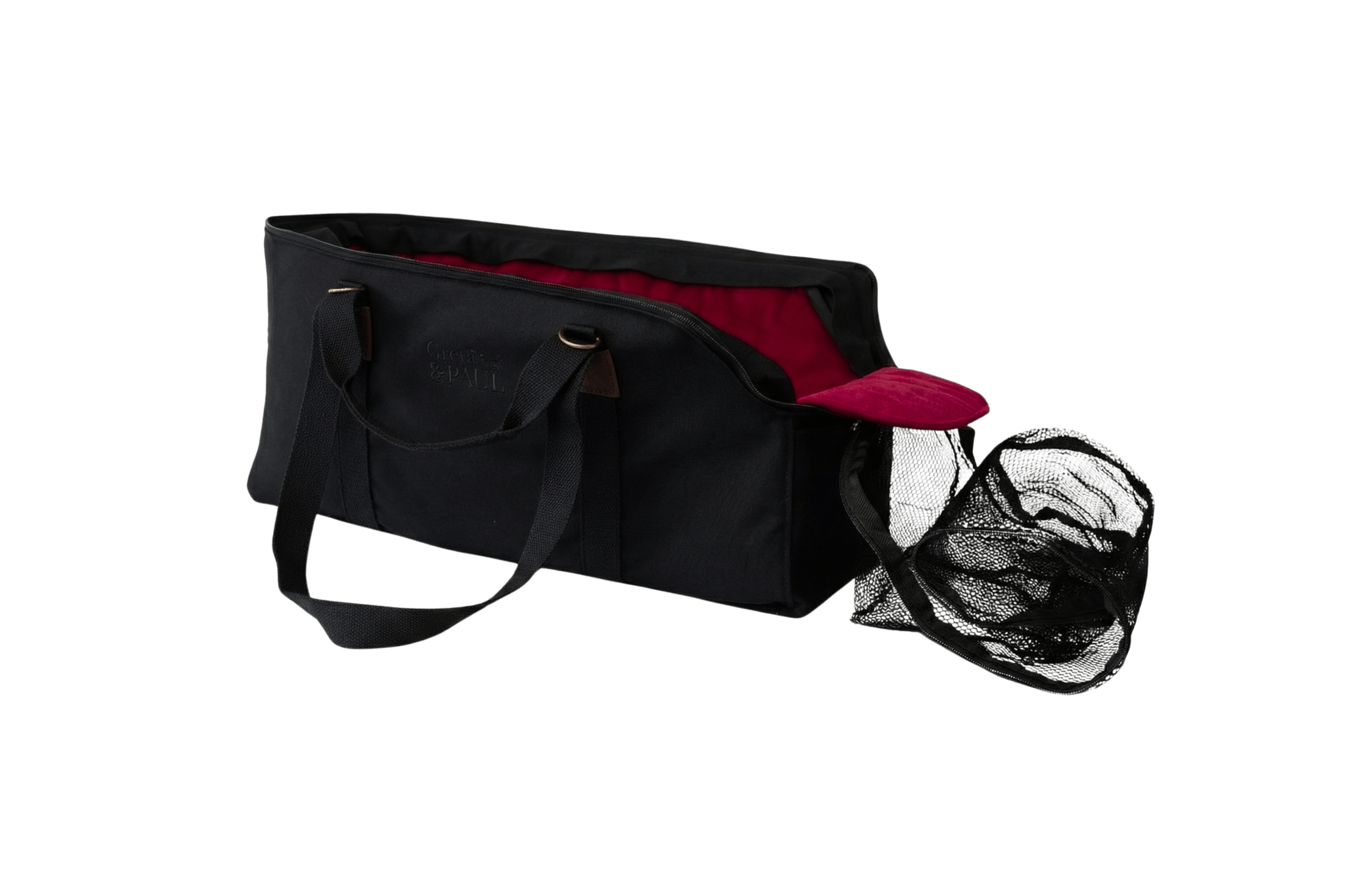 Gretas XL Premium Reise-Hundetasche „All Black“ mit Very-Berry Samt-Inlay