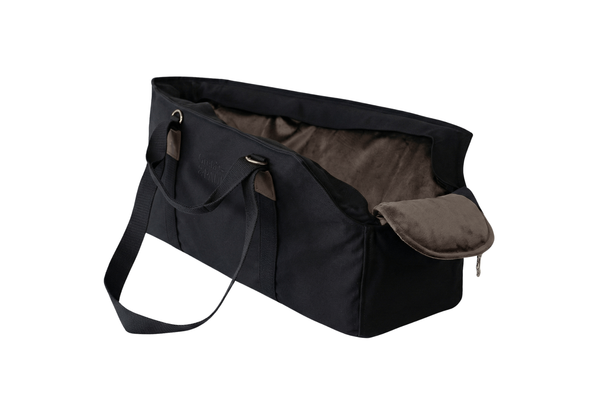 Gretas XL Premium Hundetasche „All Black“ mit anthrazitfarbenem Samt-Inlay