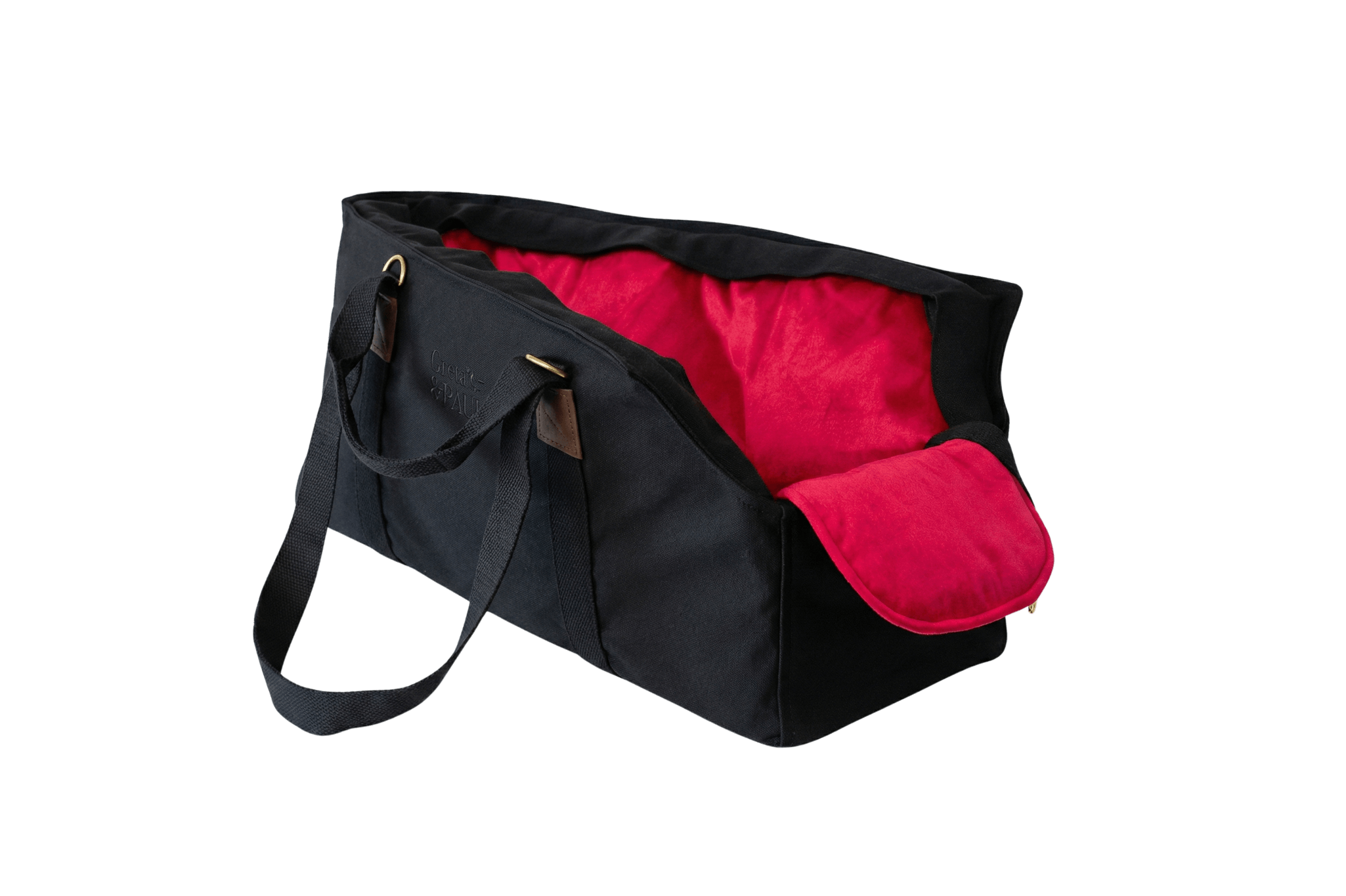 Gretas XL Premium Hundetasche „All Black“ mit pinkem Samt-Inlay