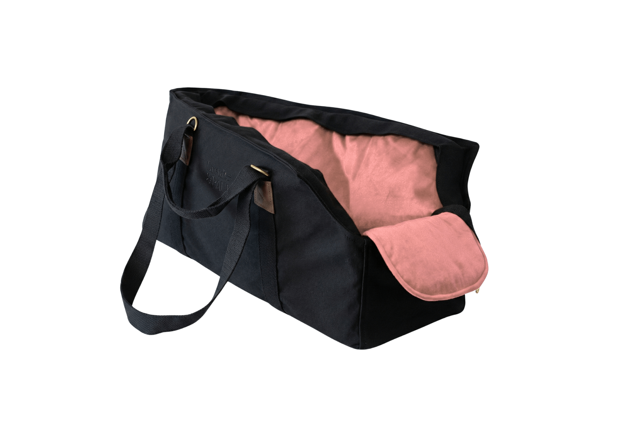 Gretas XL Premium Hundetasche „All Black“ mit rosafarbenem Samt-Inlay