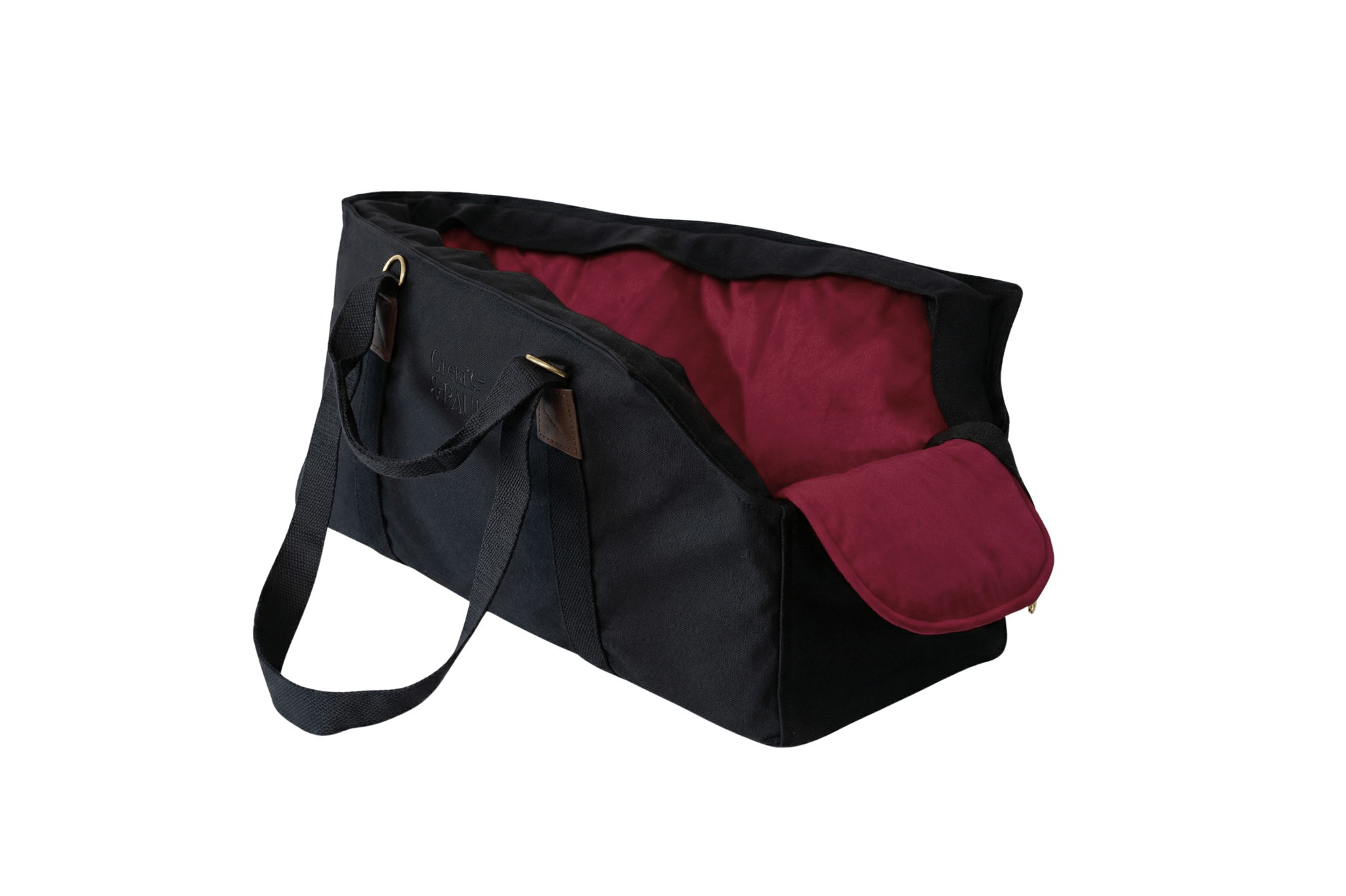 Gretas XL Premium Hundetasche „All Black“ mit Very-Berry Samt-Inlay