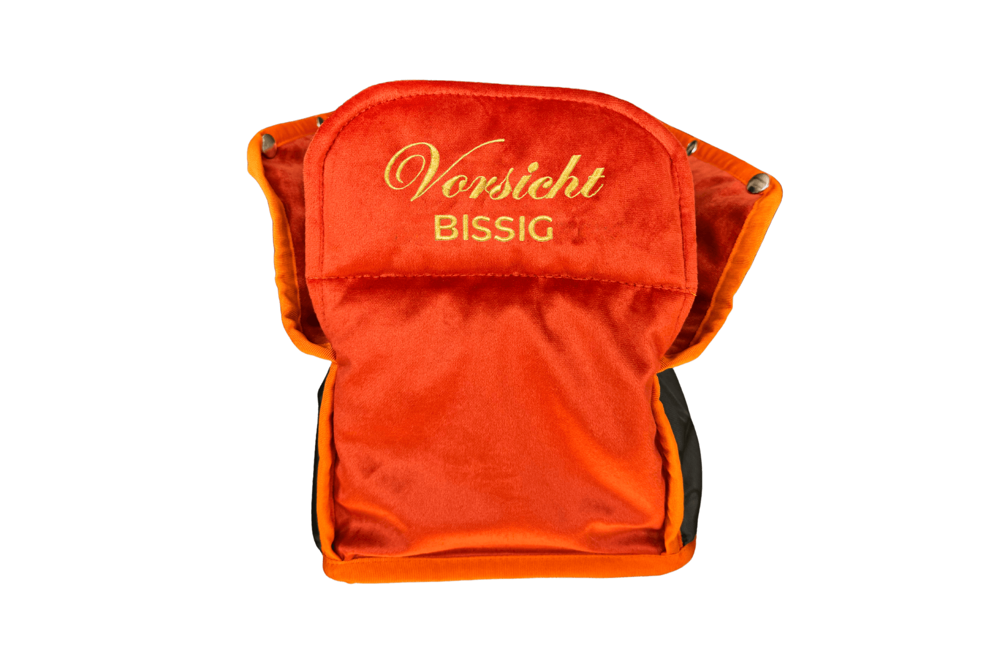 Gretas Samtgeheimnis XL-Inlay in Orange mit Sonderbestickung "Vorsicht bissig" - Ansicht von vorne