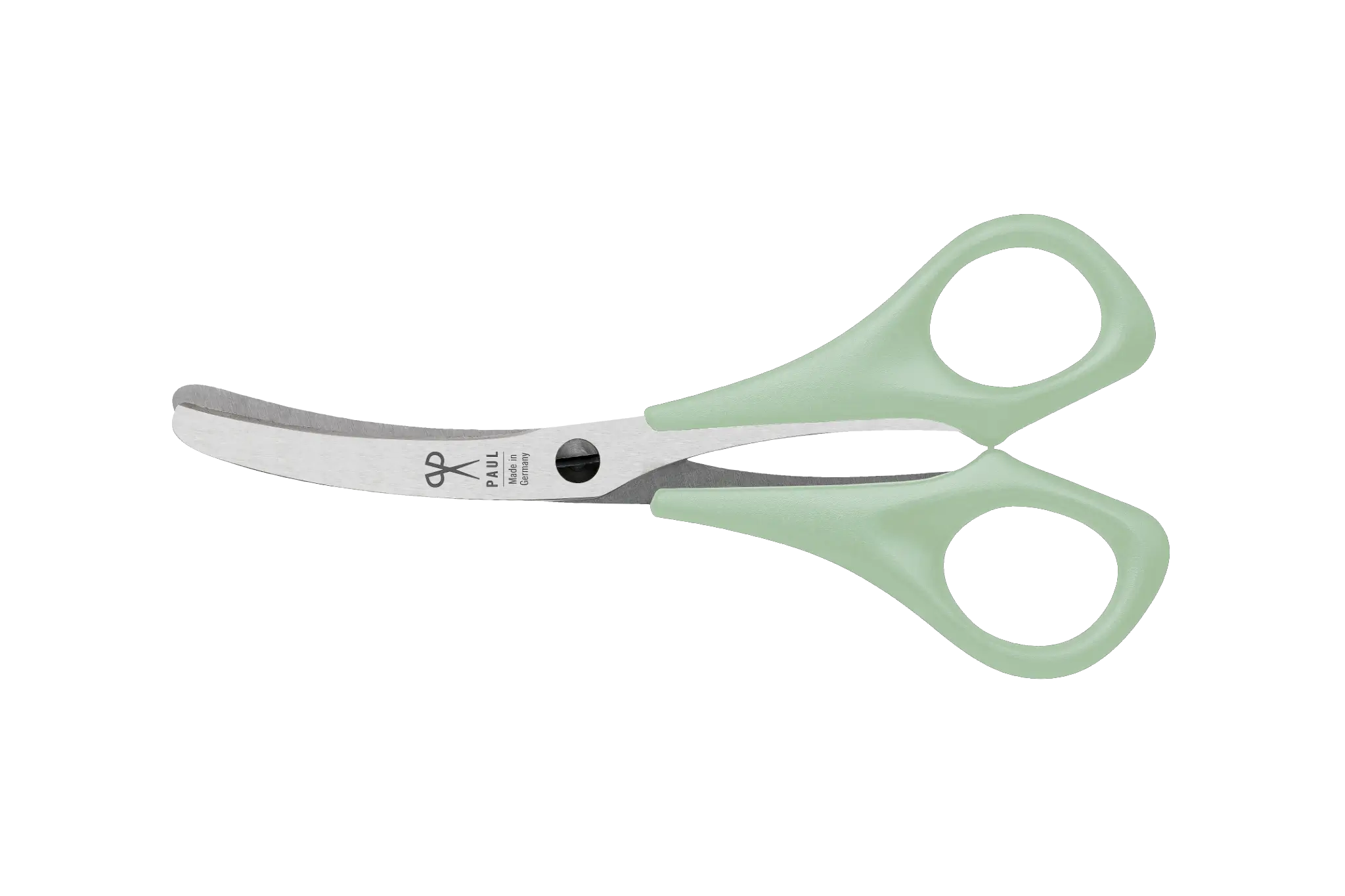 Gretas Premium Hundeschere in Salbei-Lindgrün mit gebogenen Edelstahlklingen für eine sichere und präzise Fellpflege.