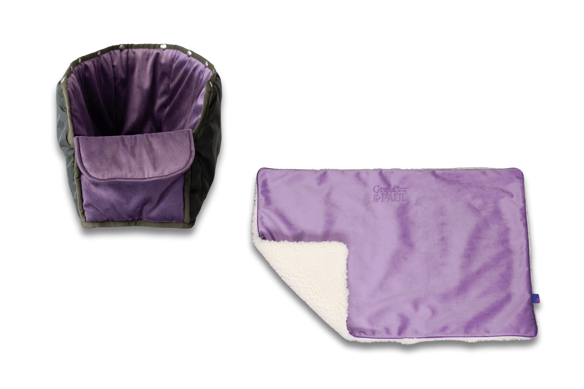 Handgefertigte Greta & PAUL fliederfarbene Samt-Flausch Hundedecke mit fliederfarbenem Samt-Inlay