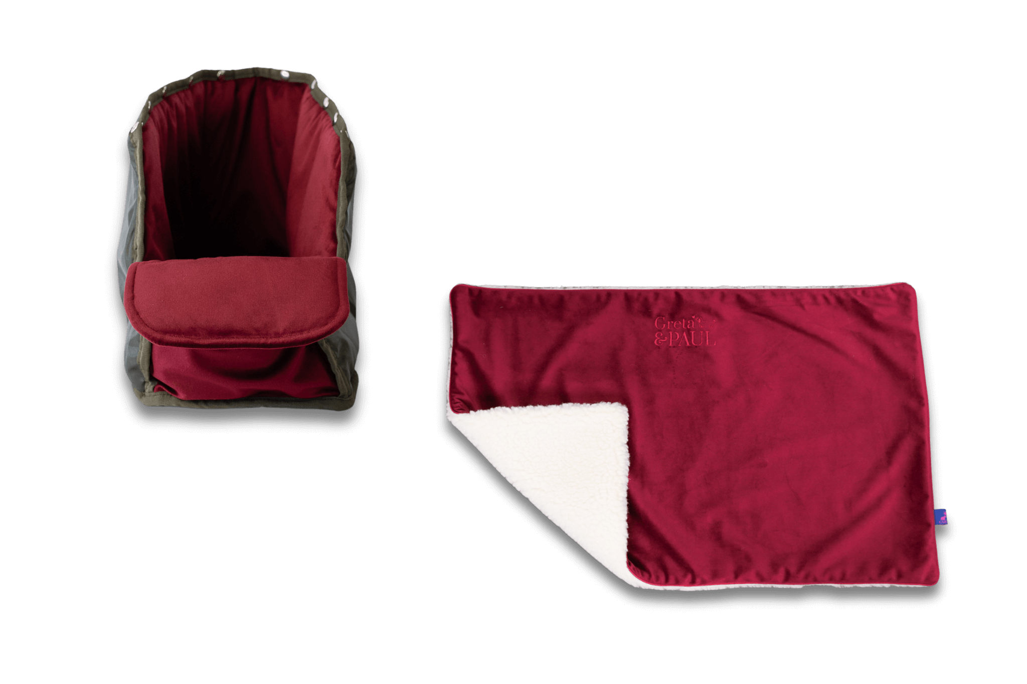 Handgefertigte Greta & PAUL very-berryfarbene Samt-Flausch Hundedecke mit very-berryfarbenem Samt-Inlay