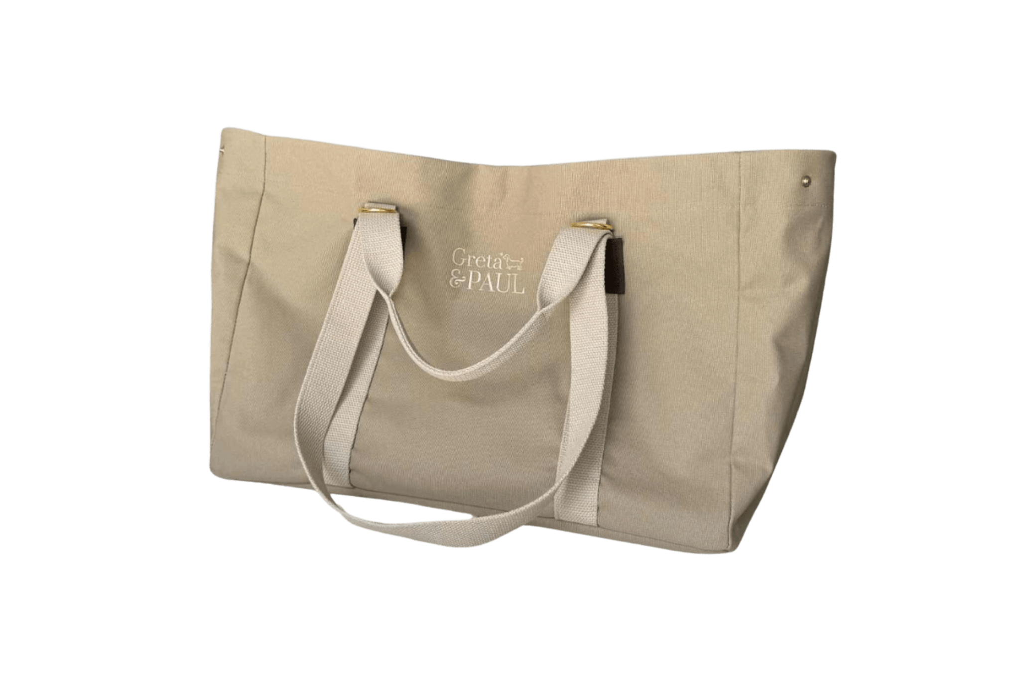 GRETA & PAUL Shopper in Cappuccino-Beige, Frontansicht mit gesticktem Logo.