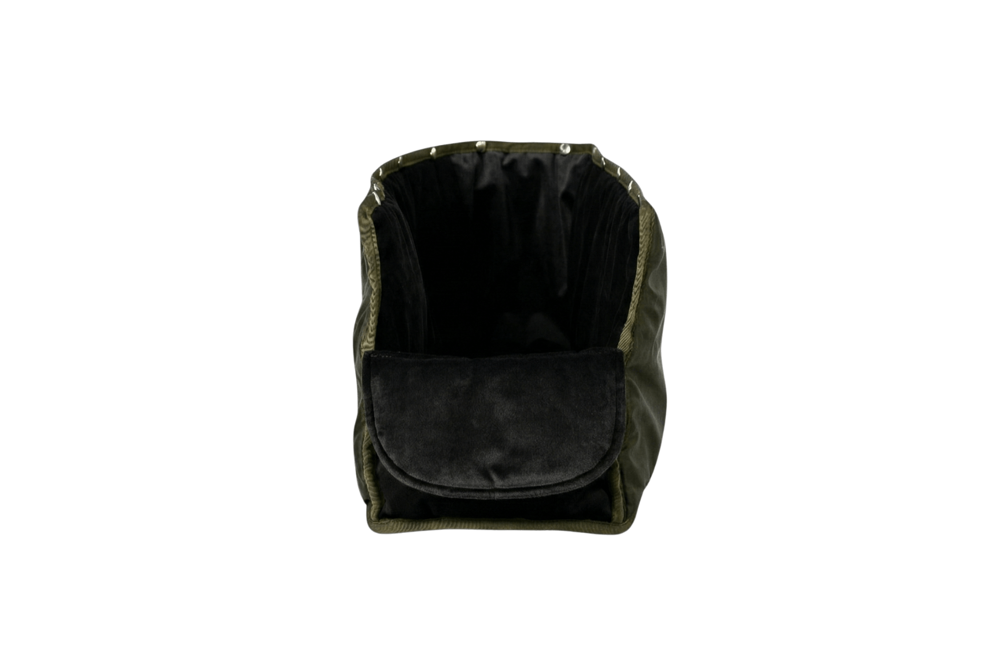 XL-Samt-Inlay für Greta's Hundetasche in Schwarz, handgefertigt, ausknöpfbar, waschbar und pflegeleicht – Frontansicht
