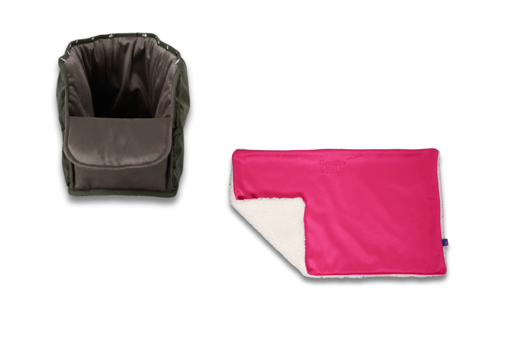 Handgefertigte Greta & PAUL pinke Samt-Flausch Hundedecke mit anthrazitfarbenem XL-Samt-Inlay