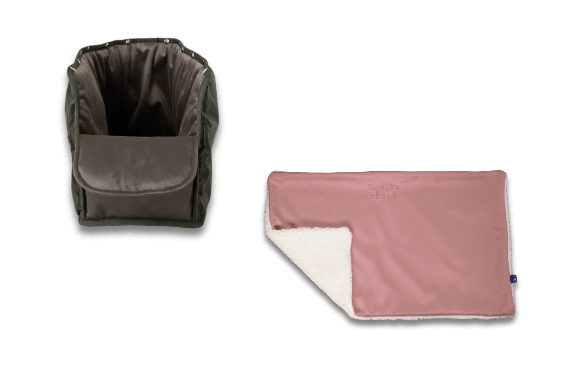 Handgefertigte Greta & PAUL rosafarbene Samt-Flausch Hundedecke mit anthrazitfarbenem XL-Samt-Inlay