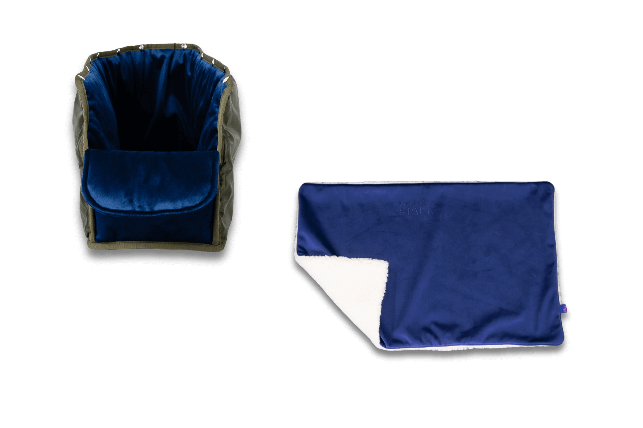 Handgefertigte Greta & PAUL königsblaue Samt-Flausch Hundedecke mit königsblauem XL-Samt-Inlay