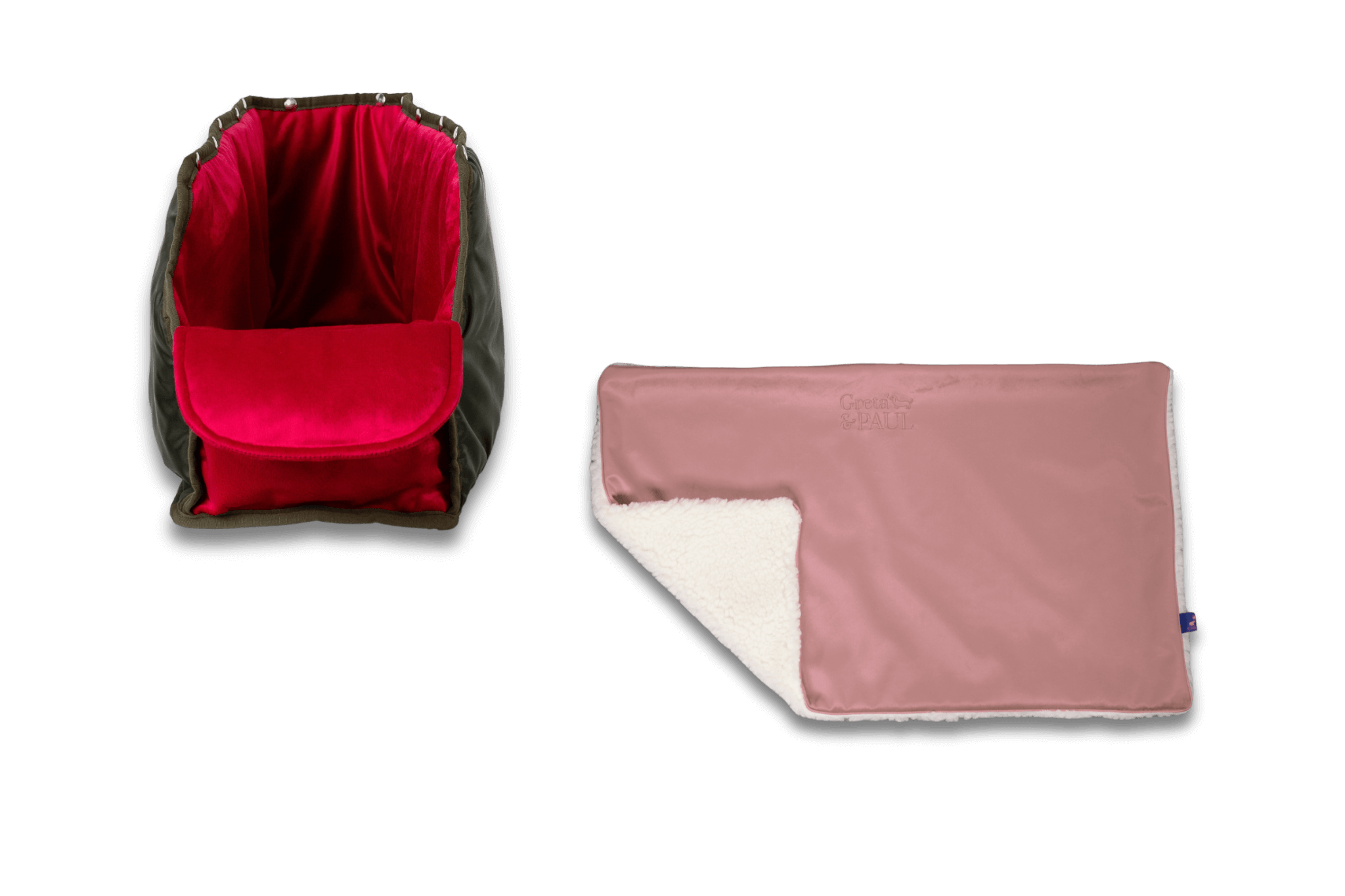 Handgefertigte Greta & PAUL rosafarbene Samt-Flausch Hundedecke mit pinkem XL-Samt-Inlay