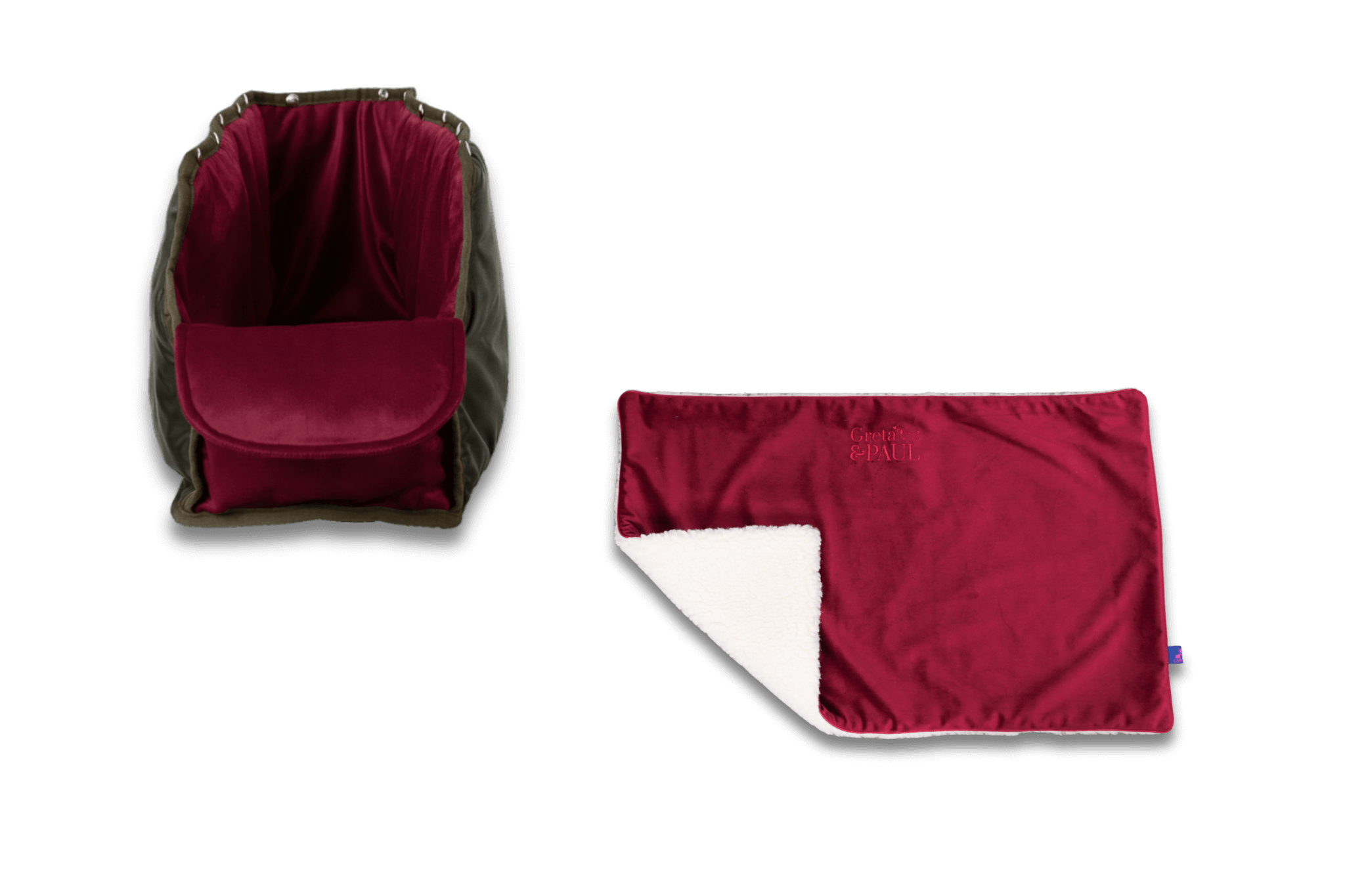 Handgefertigte Greta & PAUL Very-berryfarbene Samt-Flausch Hundedecke mit Very-berryfarbenem XL-Samt-Inlay