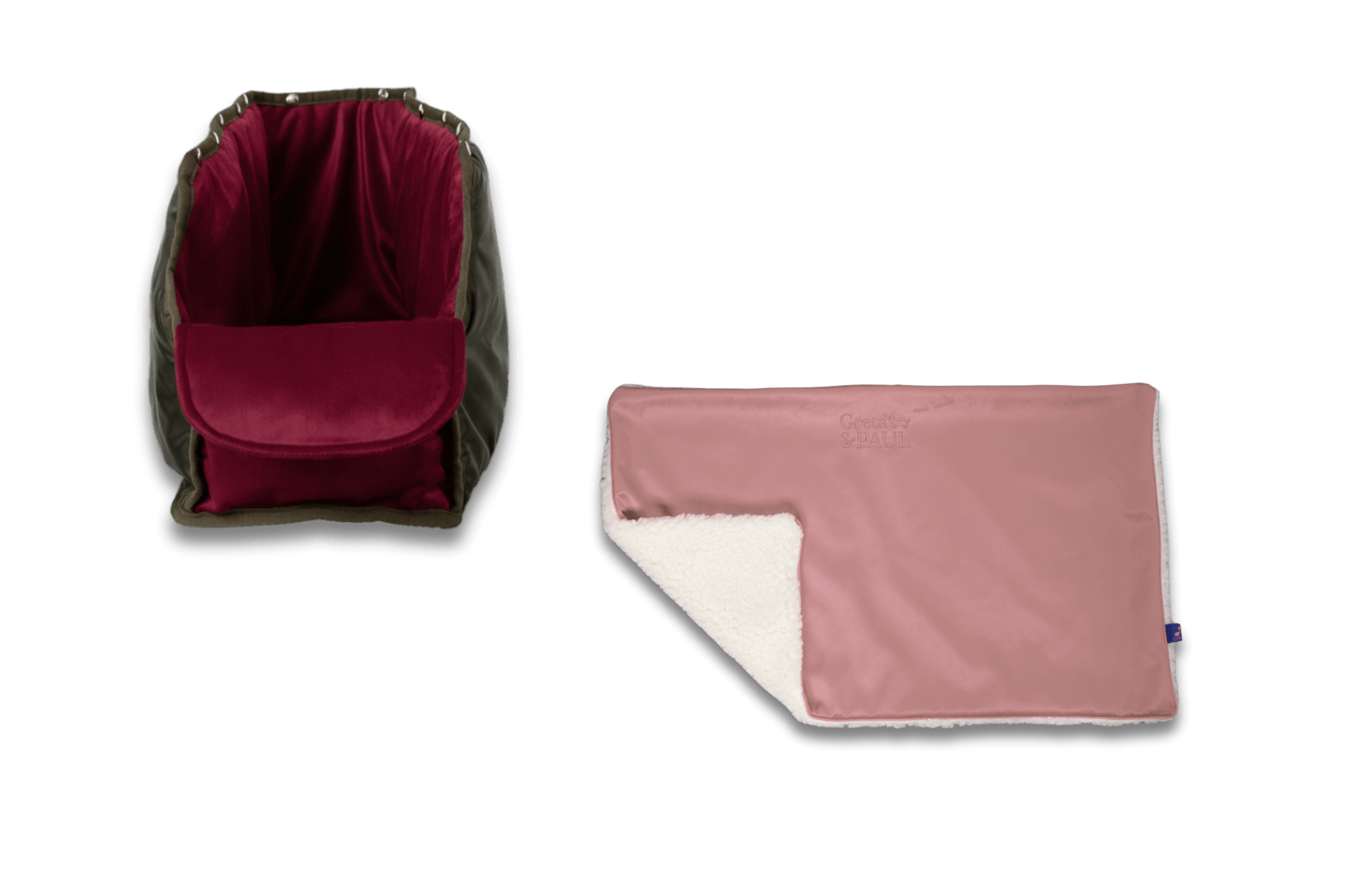 Handgefertigte Greta & PAUL rosafarbene Samt-Flausch Hundedecke mit Very-berryfarbenem XL-Samt-Inlay