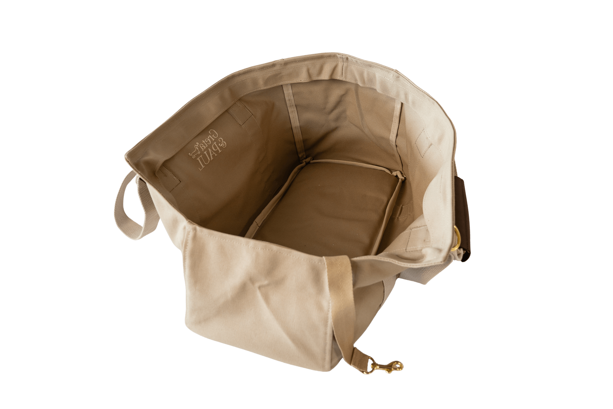 Gretas Hundetasche aus der Sommer-Kollektion in Beige, Vorderansicht, ohne Netz und Inlay