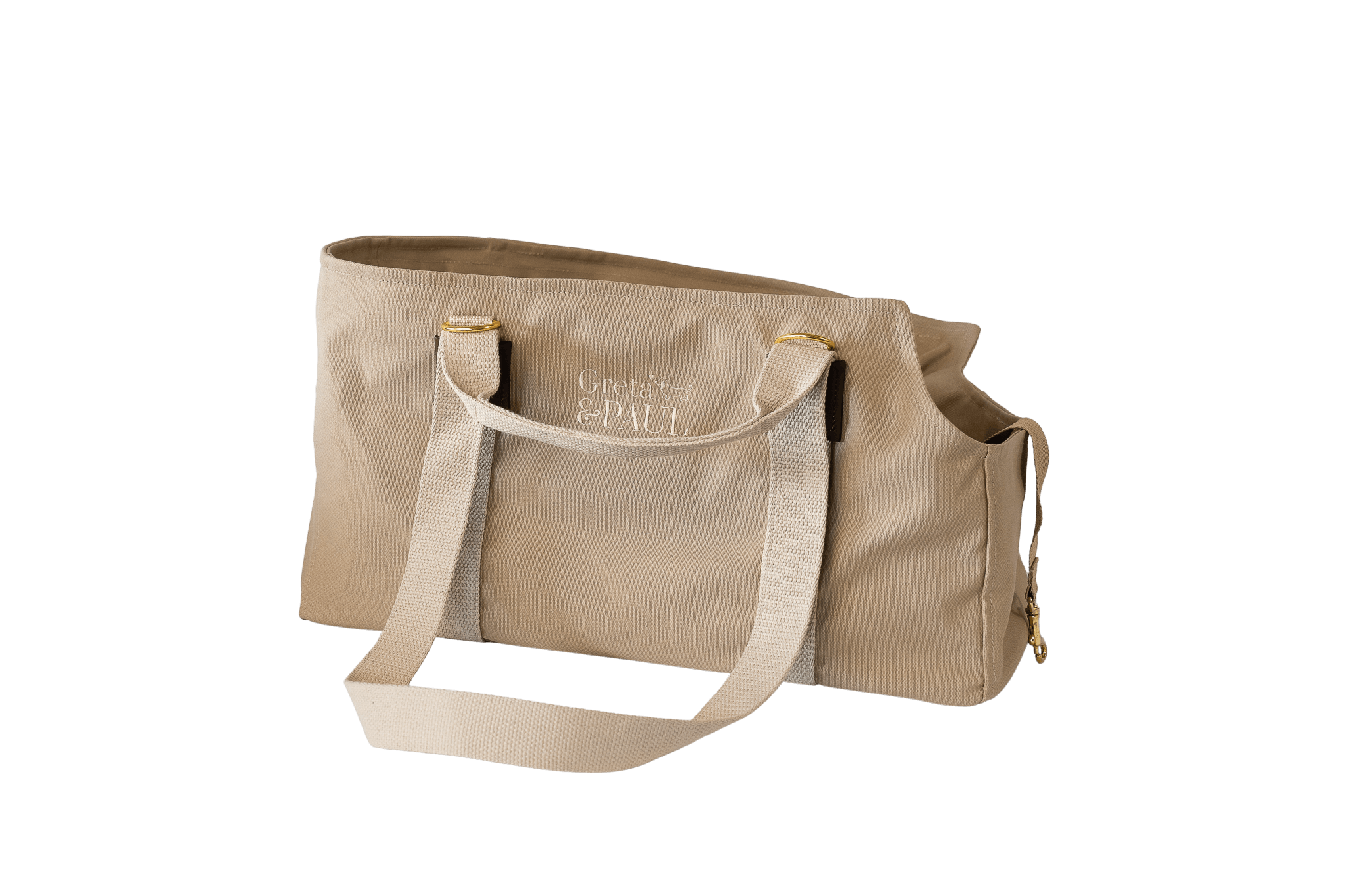 Gretas Hundetasche aus der Sommer-Kollektion in Beige ohne Inlay und Netz, Seitenansicht