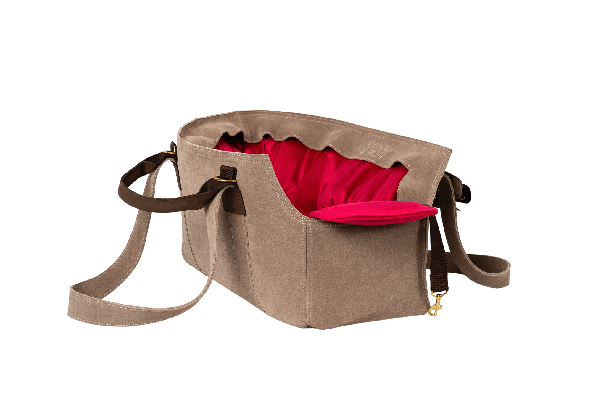 Gretas Luxus Wildleder-Hundetasche in Cappuccino mit pinkem Samt-Inlay, hochwertige Tragetasche für Hunde bis 9 kg, Premium-Design für kleine bis mittelgroße Hunde