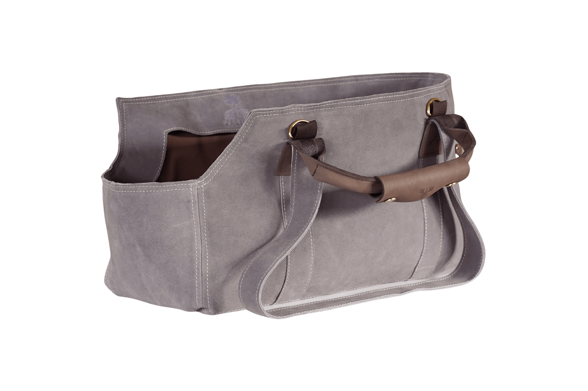 Greta's Luxus-Wildleder-Hundetasche in Grau mit Kontrastnähten, ohne Inlay