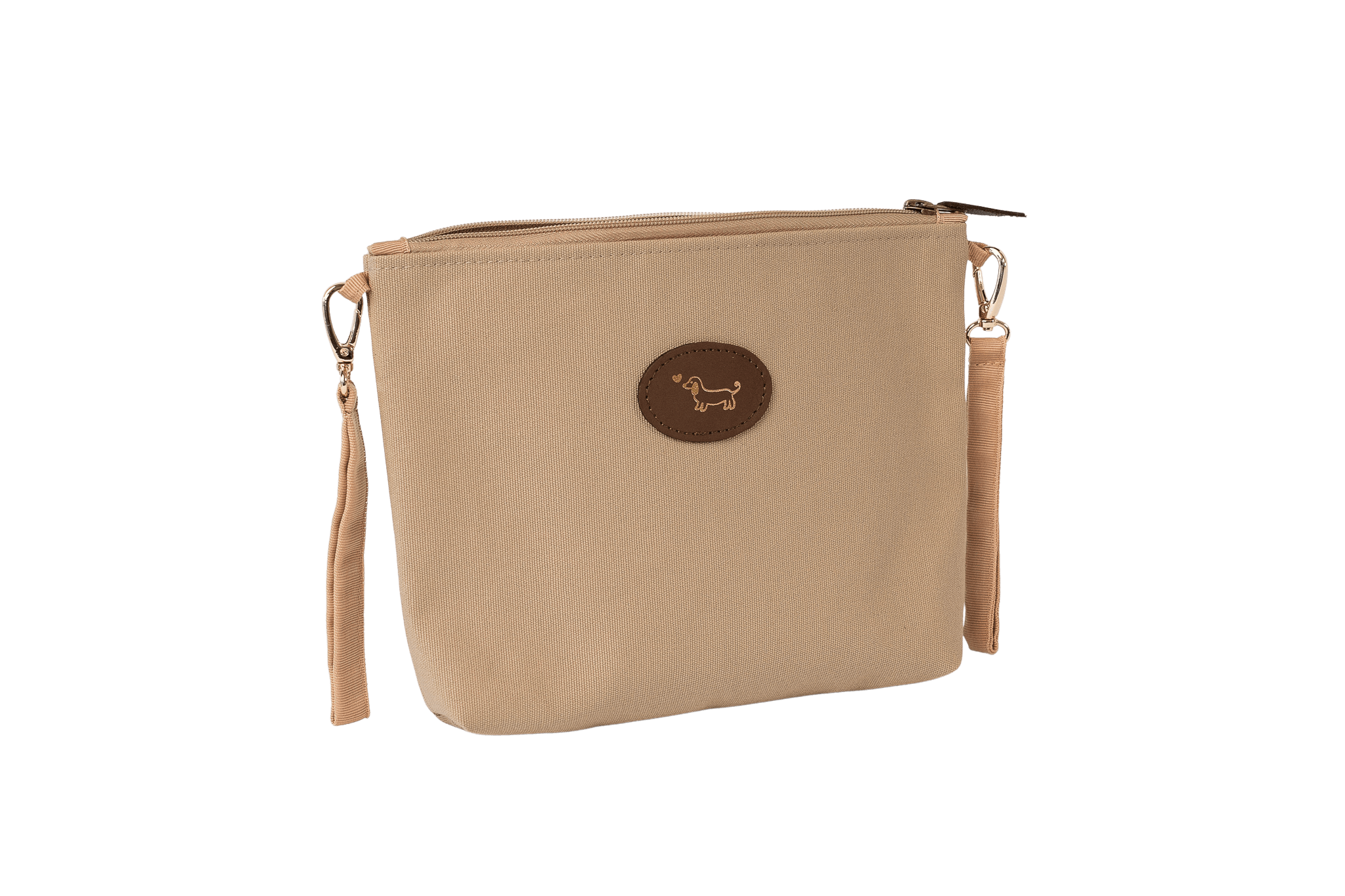 Gretas' Secret Täschchen in Cappuccino-Beige, das stilvolle Geheimfach für die Hundetasche mit Gold-Prägung.