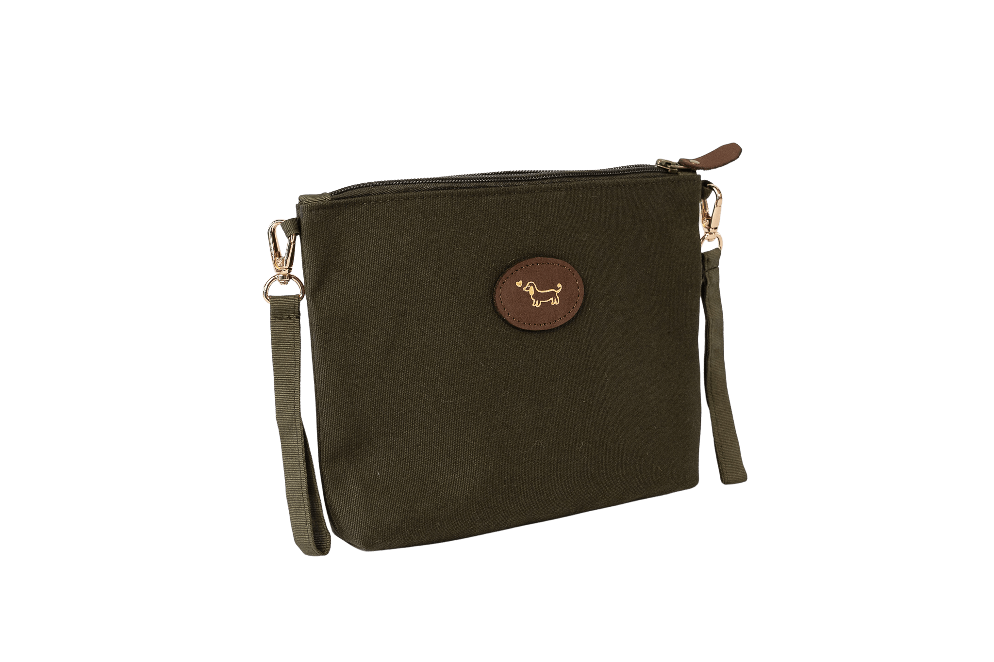 Gretas' Secret Täschchen in Khaki, das clevere Geheimfach für die Hundetasche mit edler Gold-Gretchen-Prägung.