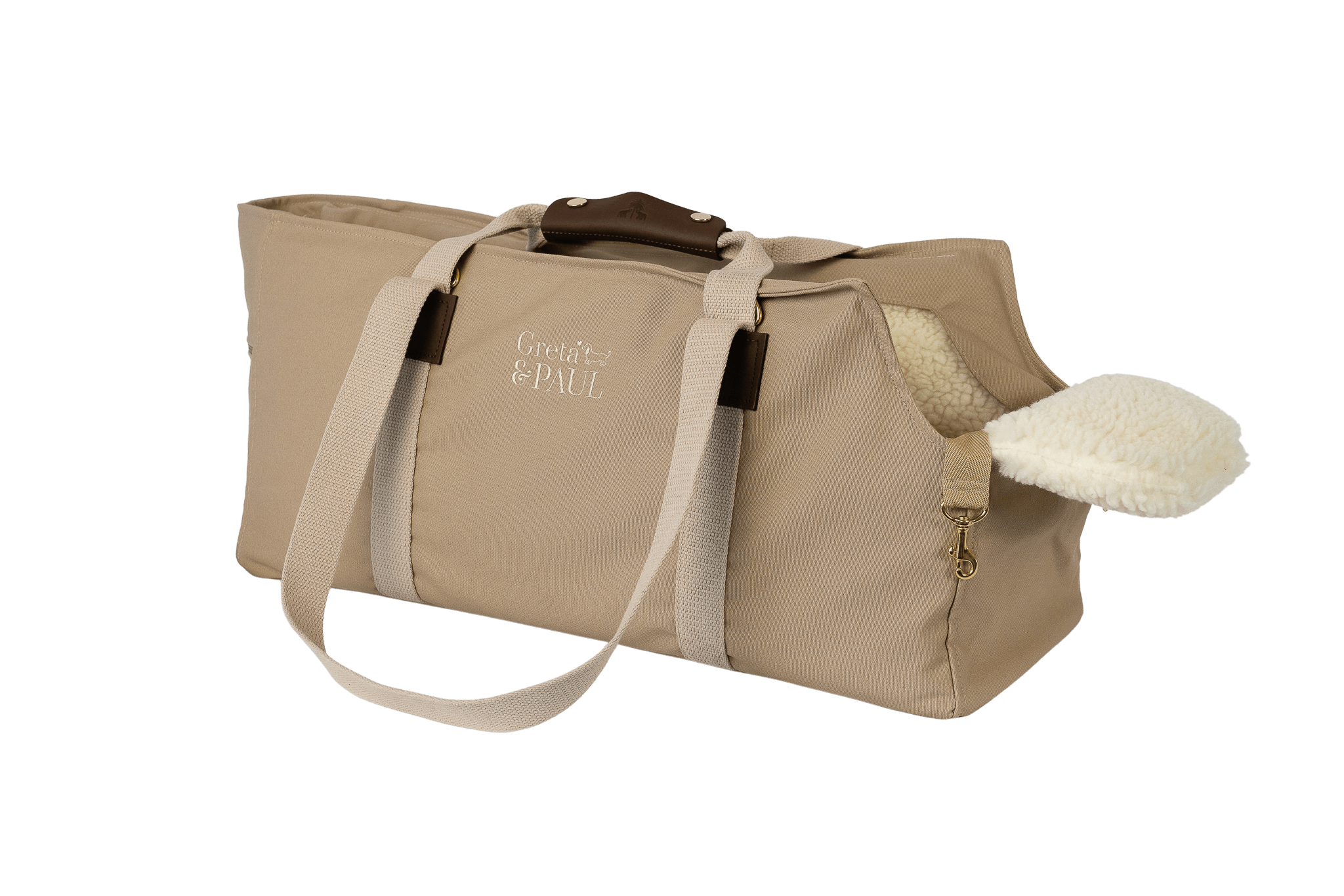 Gretas XL-Hundetasche aus der Sommer-Kollektion in Beige mit Teddyfell-Inlay, ohne Netz