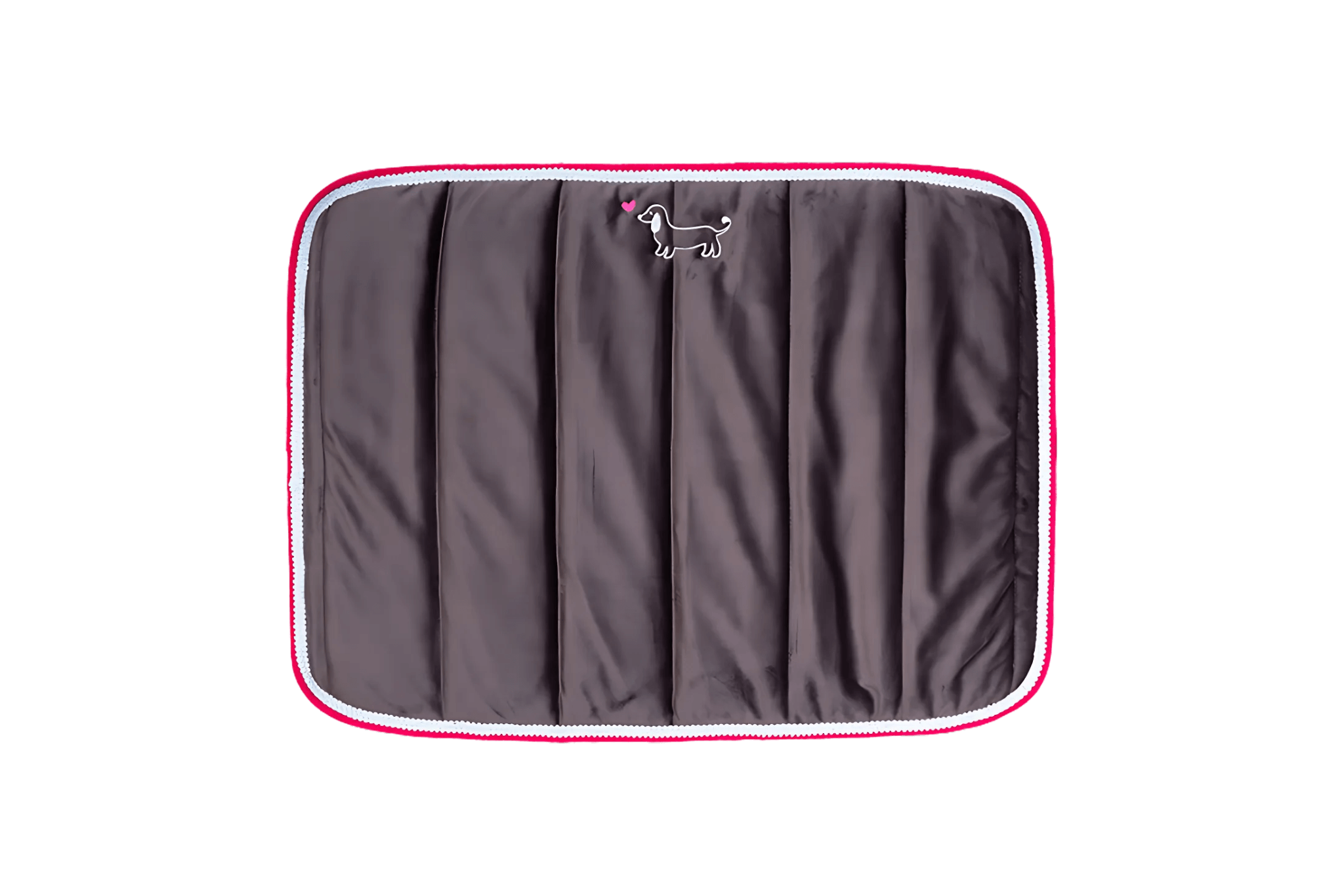 Gepolstertes Hundepad 'Greta' in Anthrazit mit pink-weißer Borte und Dackel-Logo, Größe S