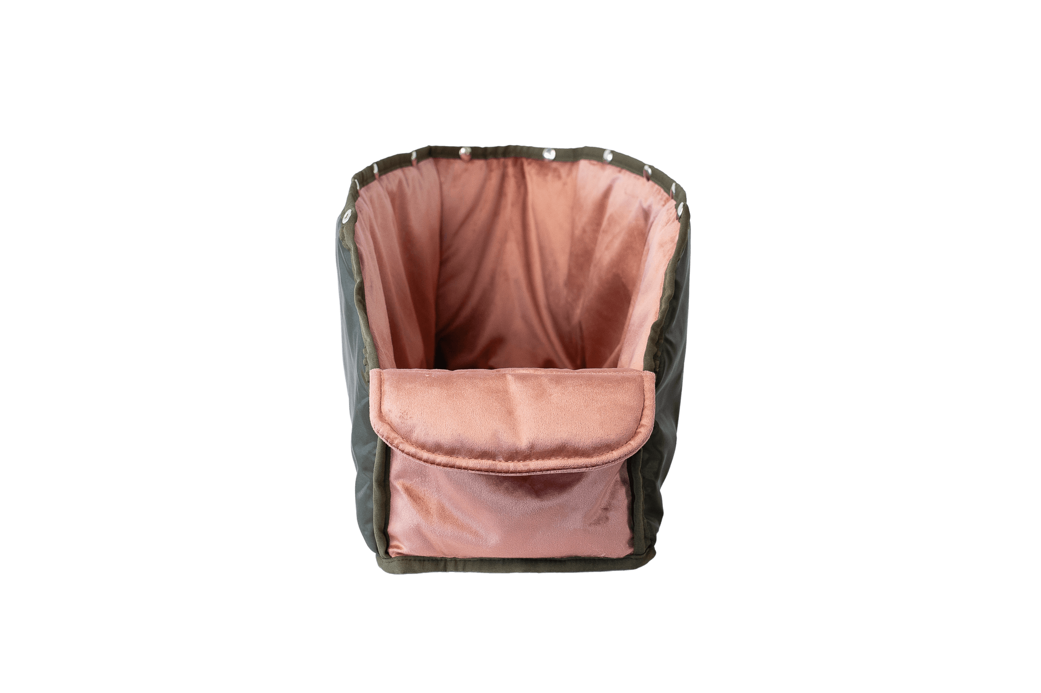 Wechselbares Samt-Inlay in Rosa für Greta's Premium-Hundetasche, einfach ausknöpfbar und pflegeleicht.
