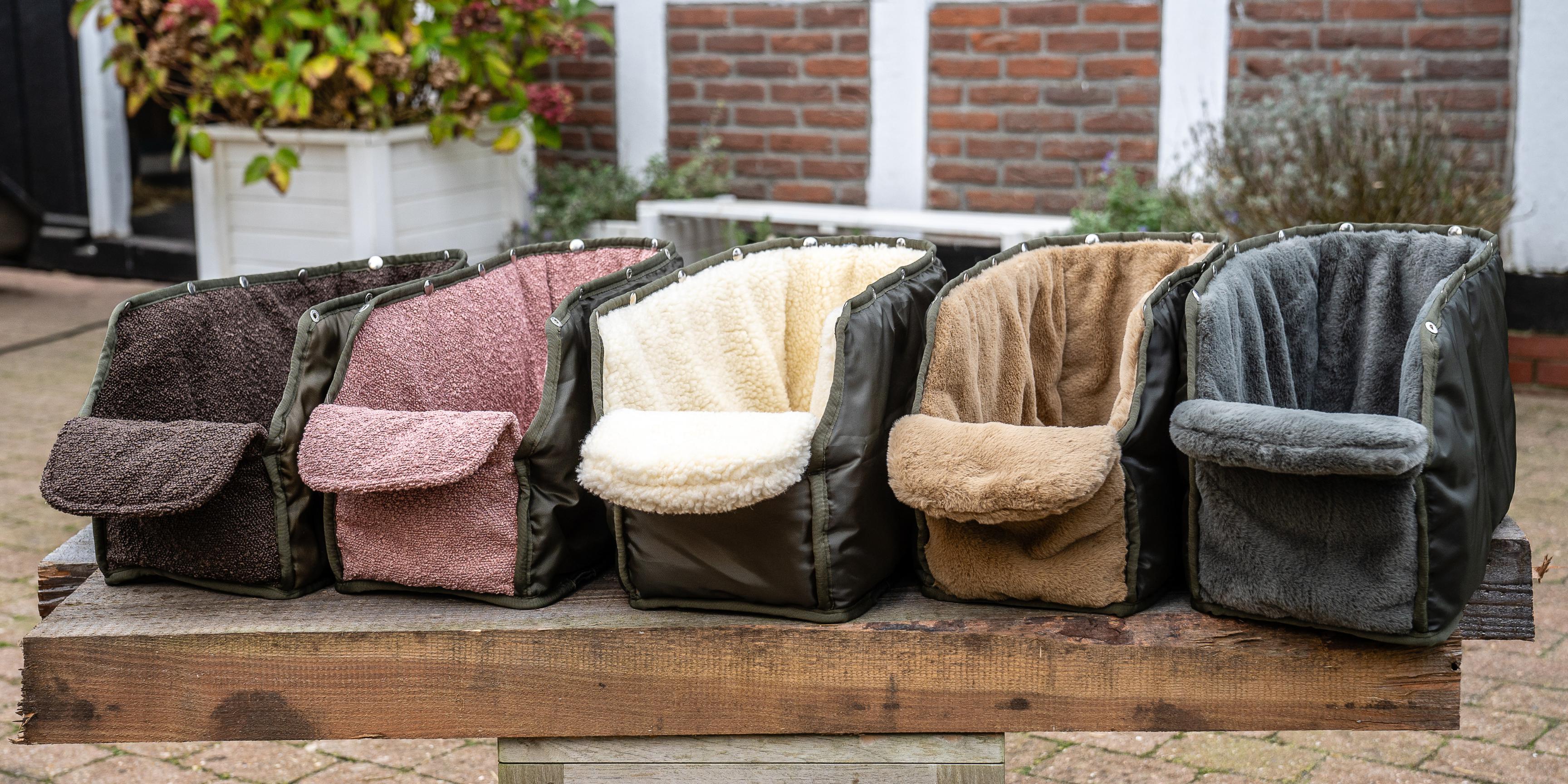 Kategoriebild für Inlays: Eine Auswahl an Greta & PAUL Innenfuttern aus Bouclé und Flausch in verschiedenen Farben.
