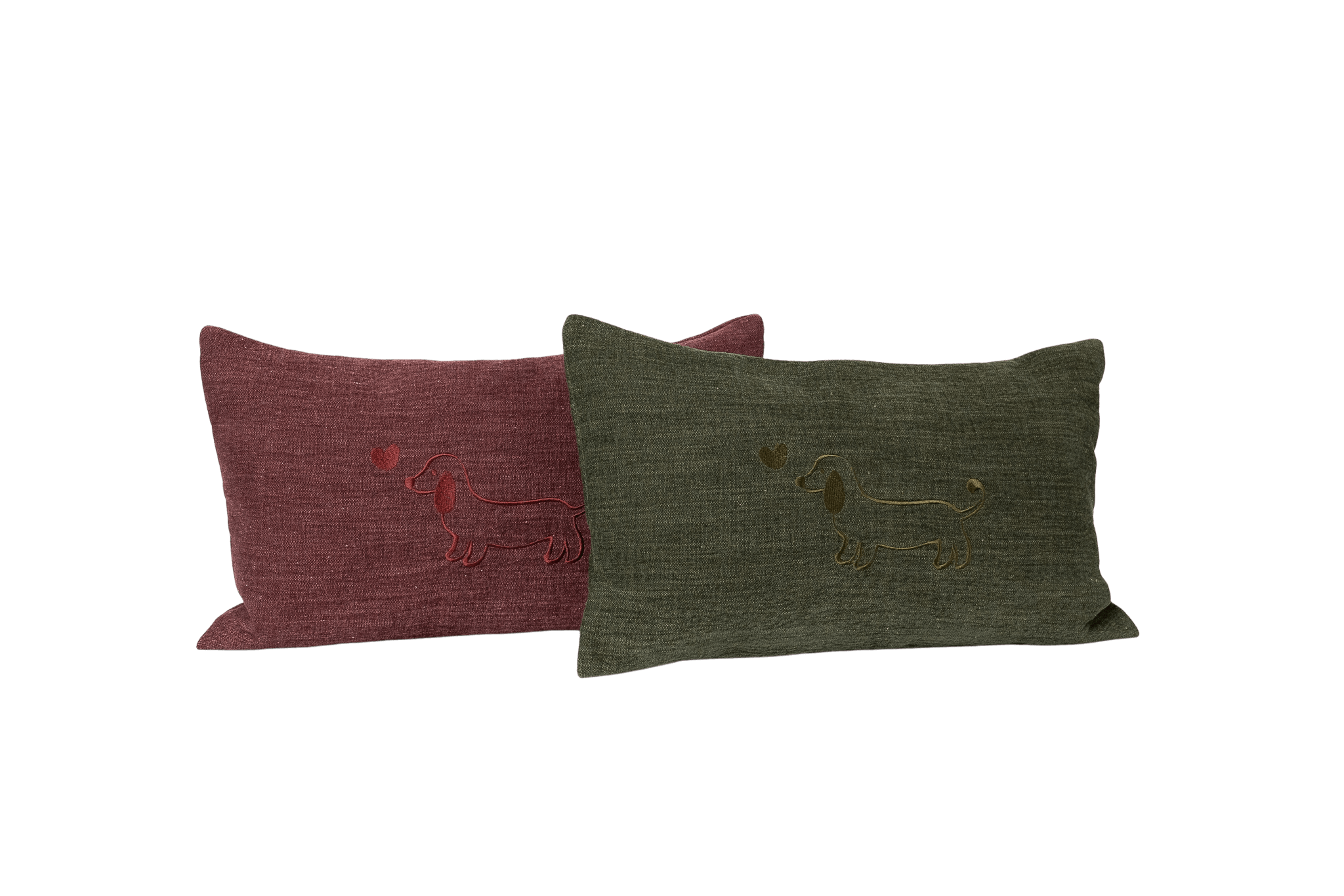 Zwei Greta & PAUL Leinen-Kissen in Lila und Olivgrün, luftige Kissen mit edler Optik, abnehmbarer und waschbarer Bezug, OEKO-TEX zertifiziert, inklusive passender Füllkissen, handgefertigte Qualität