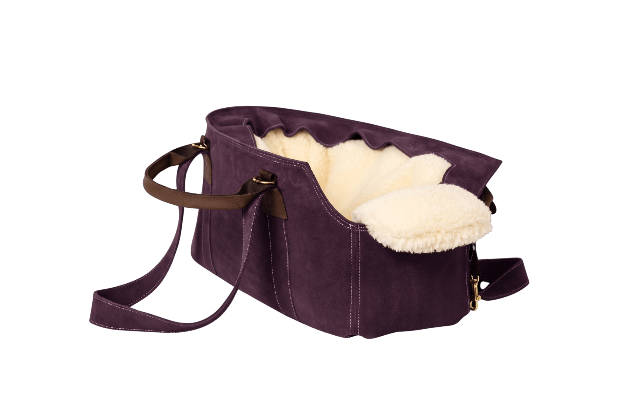 Gretas Luxus Wildleder-Hundetasche in Lila mit Teddyfell-Inlay