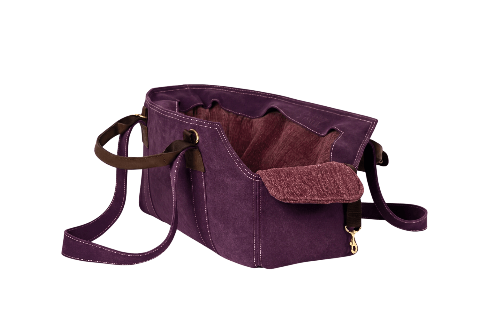 Gretas Luxus Wildleder-Hundetasche in Lila mit Lila-Leinen-Inlay